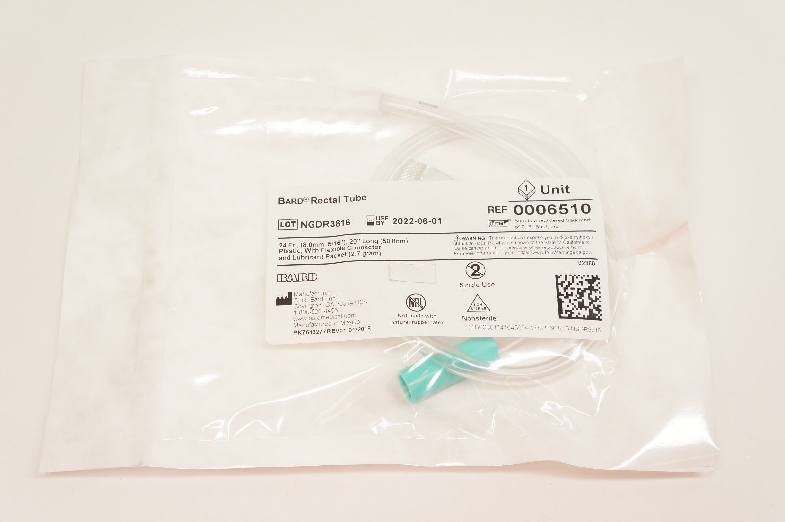 Bard 0006510 Rectal Tube 24Fr., 20inch Long