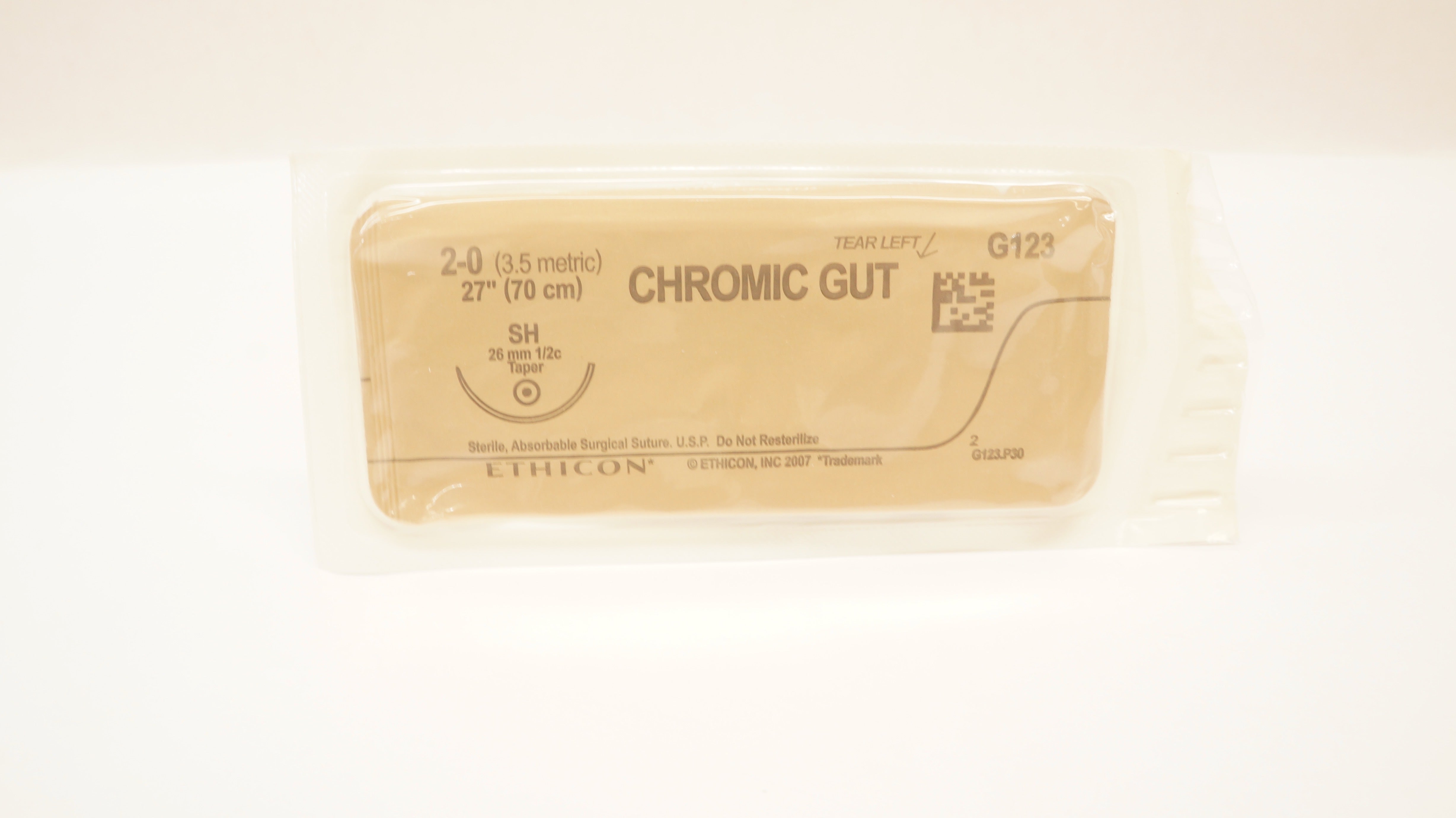 Ethicon G123 2-0 Chromic Gut, SH, 26mm 1/2c Taper, 27inch