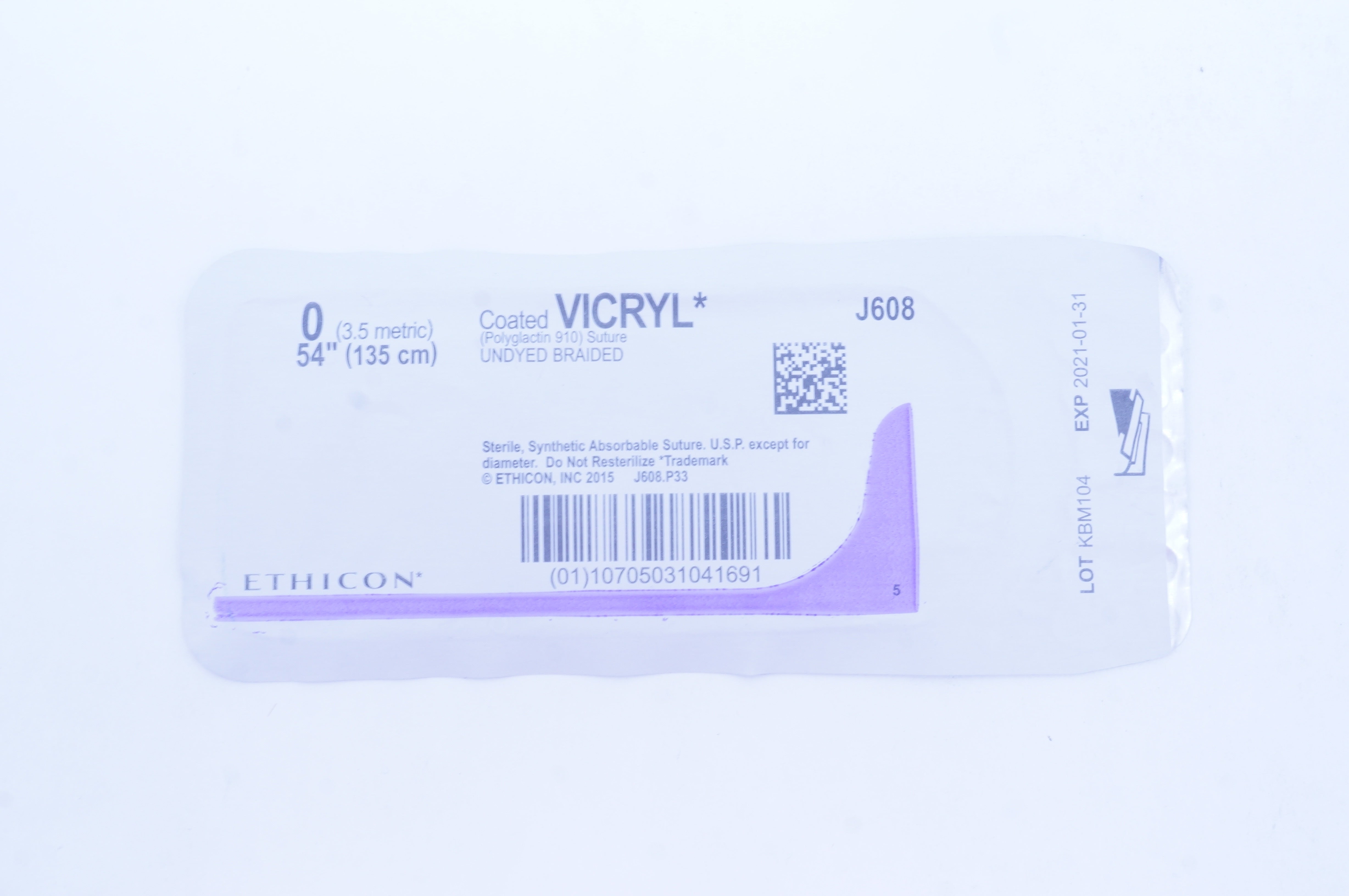 Ethicon J608 0 Coated VICRYL (Polyglactin 910) Stre Undyed Braided 54inch (x)