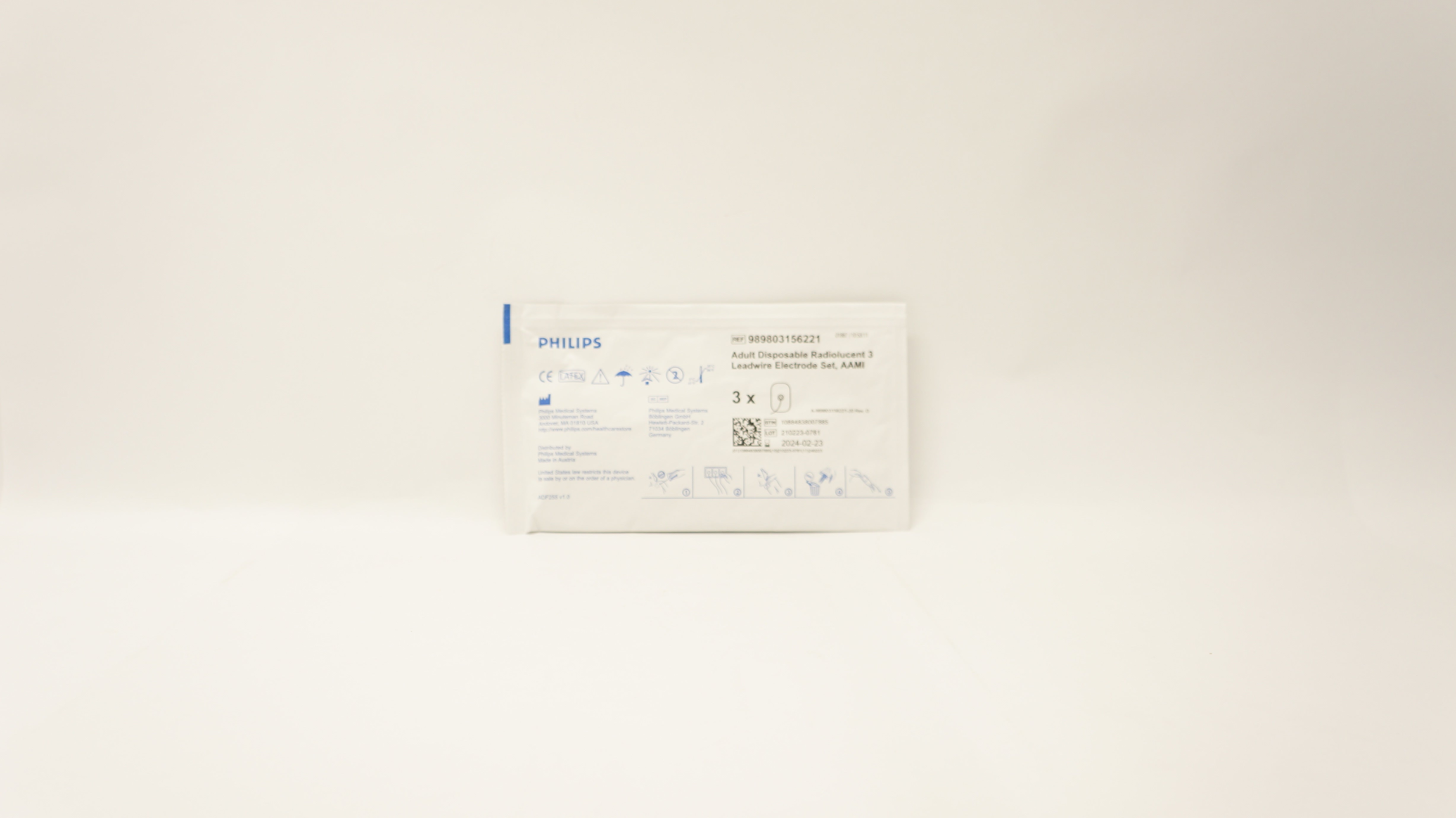 PHILIPS 989803156221 Adult Disposable Radiolucent Electrode Set, AAMI -Pack of 3