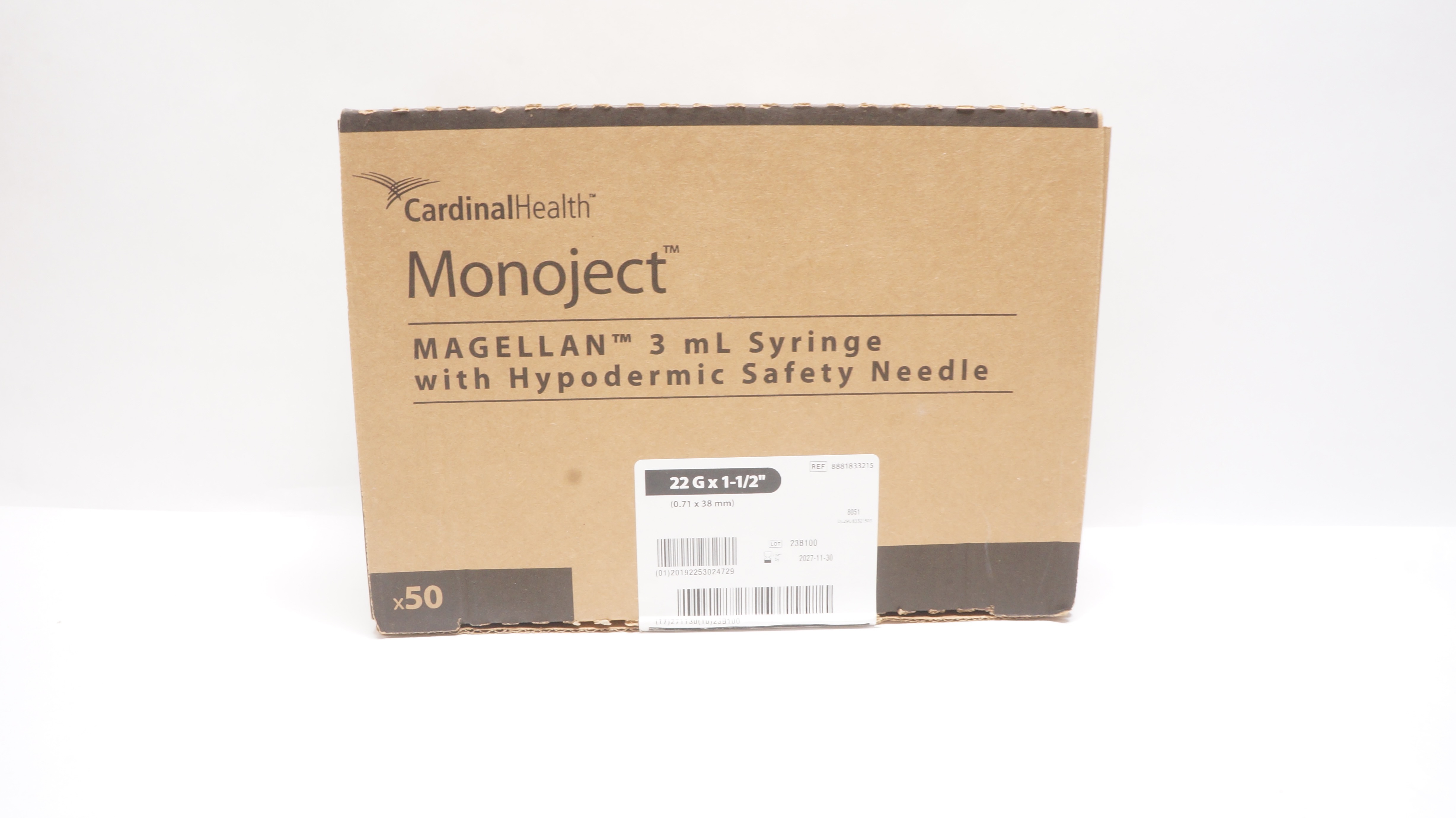 Cardinal Health 8881833215 Monoject 3mL Syringe Ndle 22G x 1-1/2inch- Case of 50