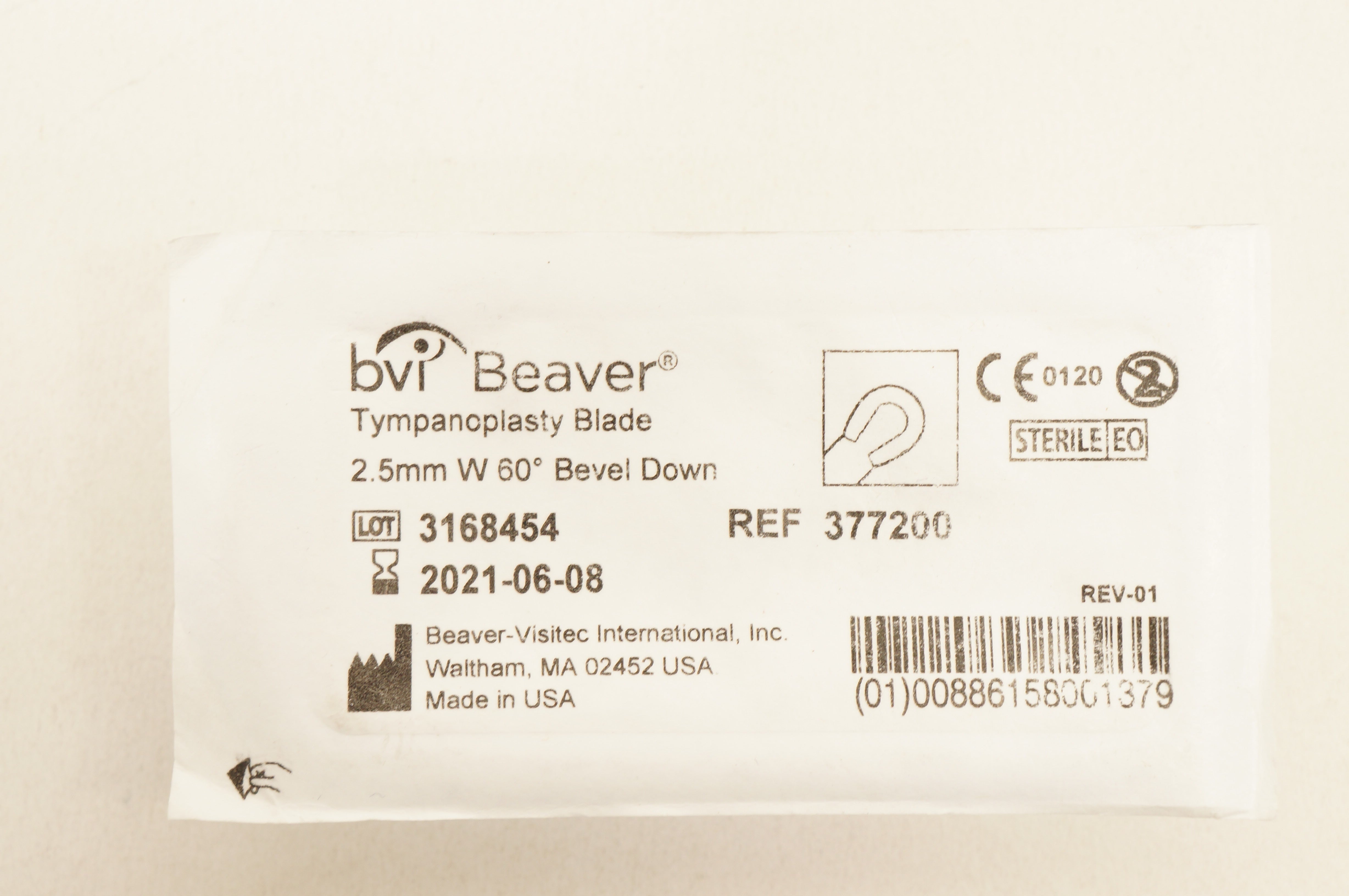 BVI Beaver 377200 Tympanoplasty Blade 2.5mm W 60 Degree Bevel Down (x)