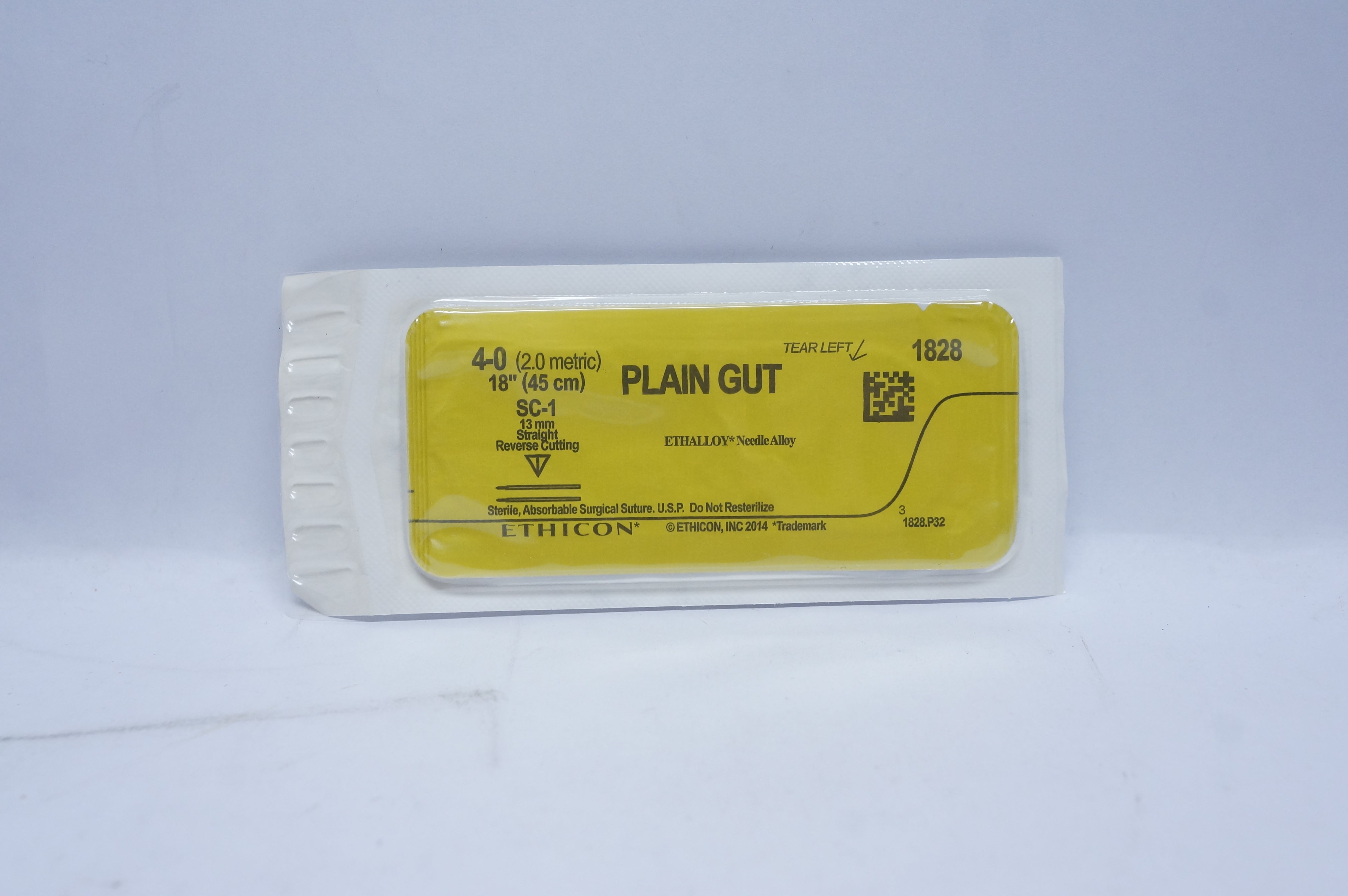 Ethicon 1828 4-0 PLAIN GUT, SC-1, 13mm Straight Reverse Cutting, 18inch