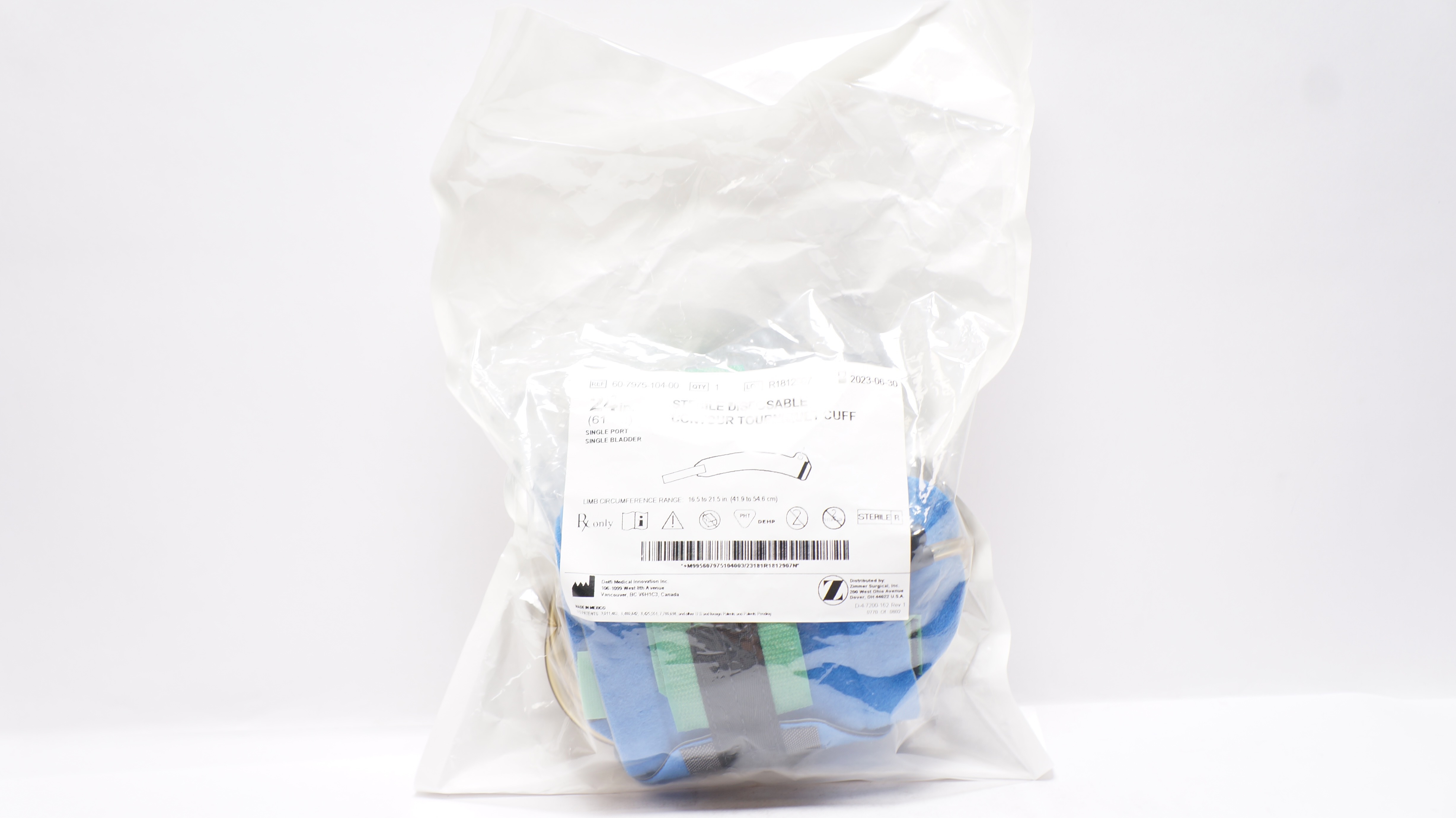 Delfi Medical 60-7975-104-00 Zimmer Disposable Contour Tourniquet Cuff 24inch(x)