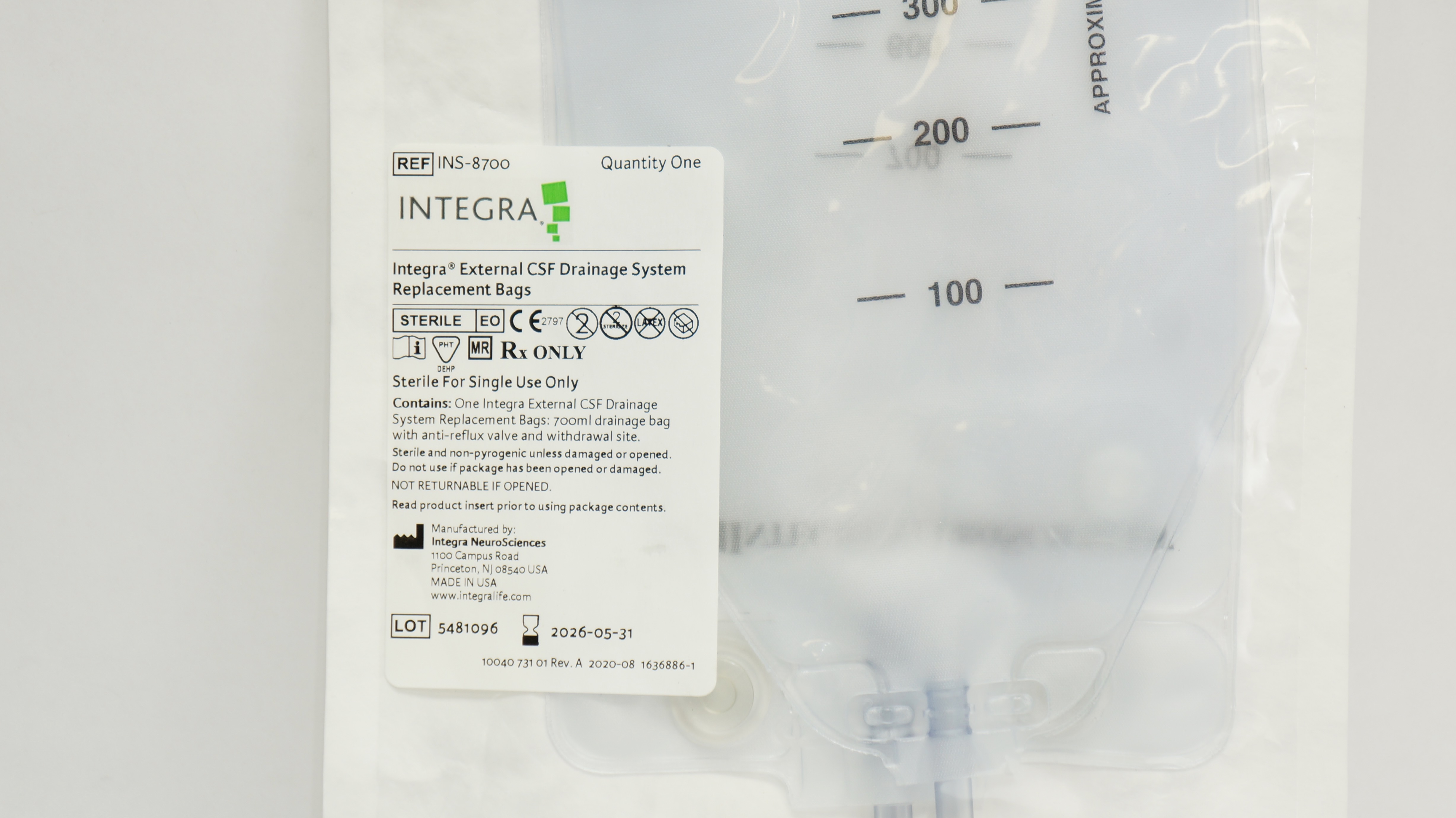 Integra INS-8700 External CSF Drainage System Replacement Bags 700ml