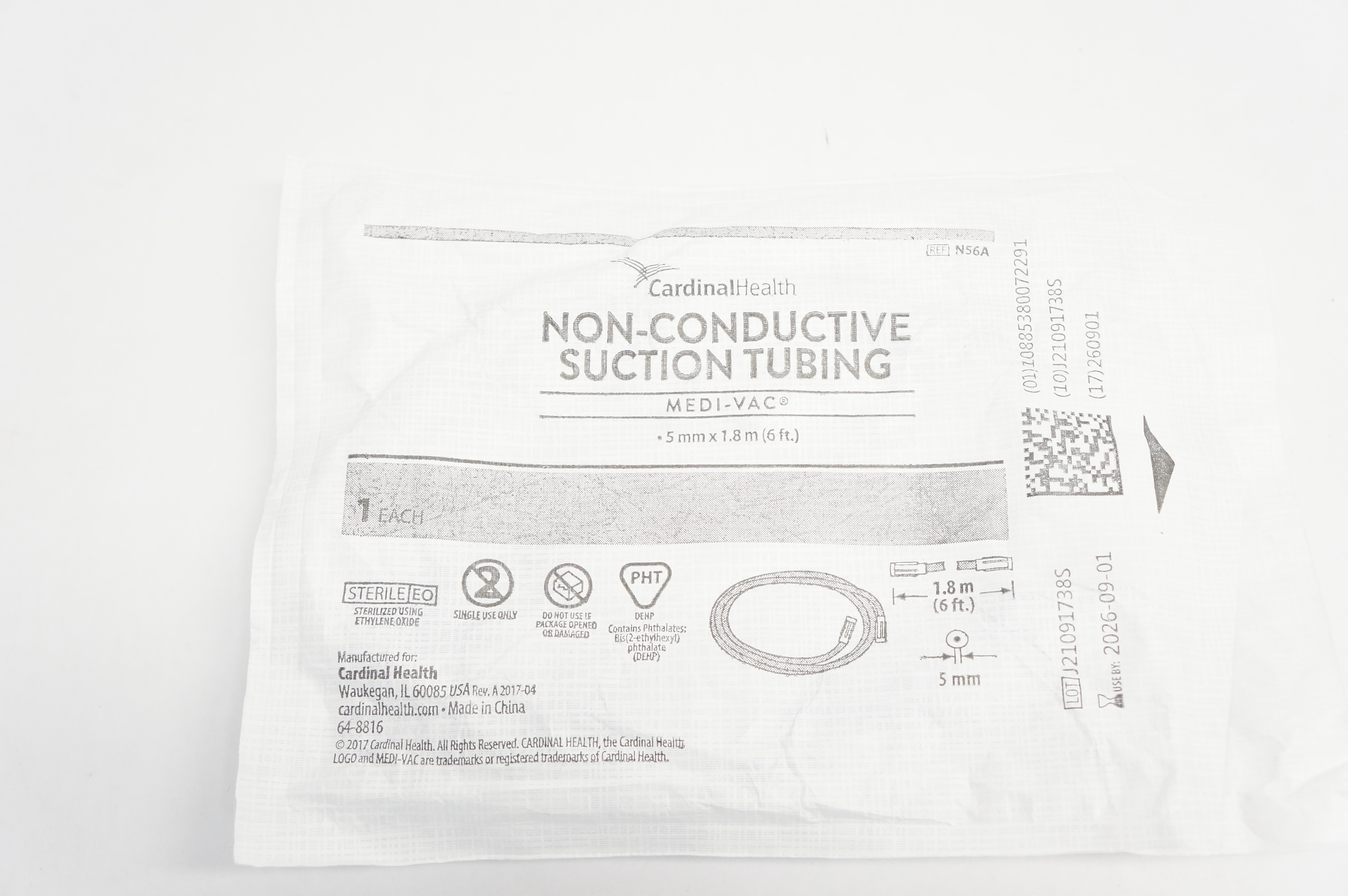 Cardinal Health N56A Medi-Vac Non-Conductive Suction Tubing 5mm x 6Ft