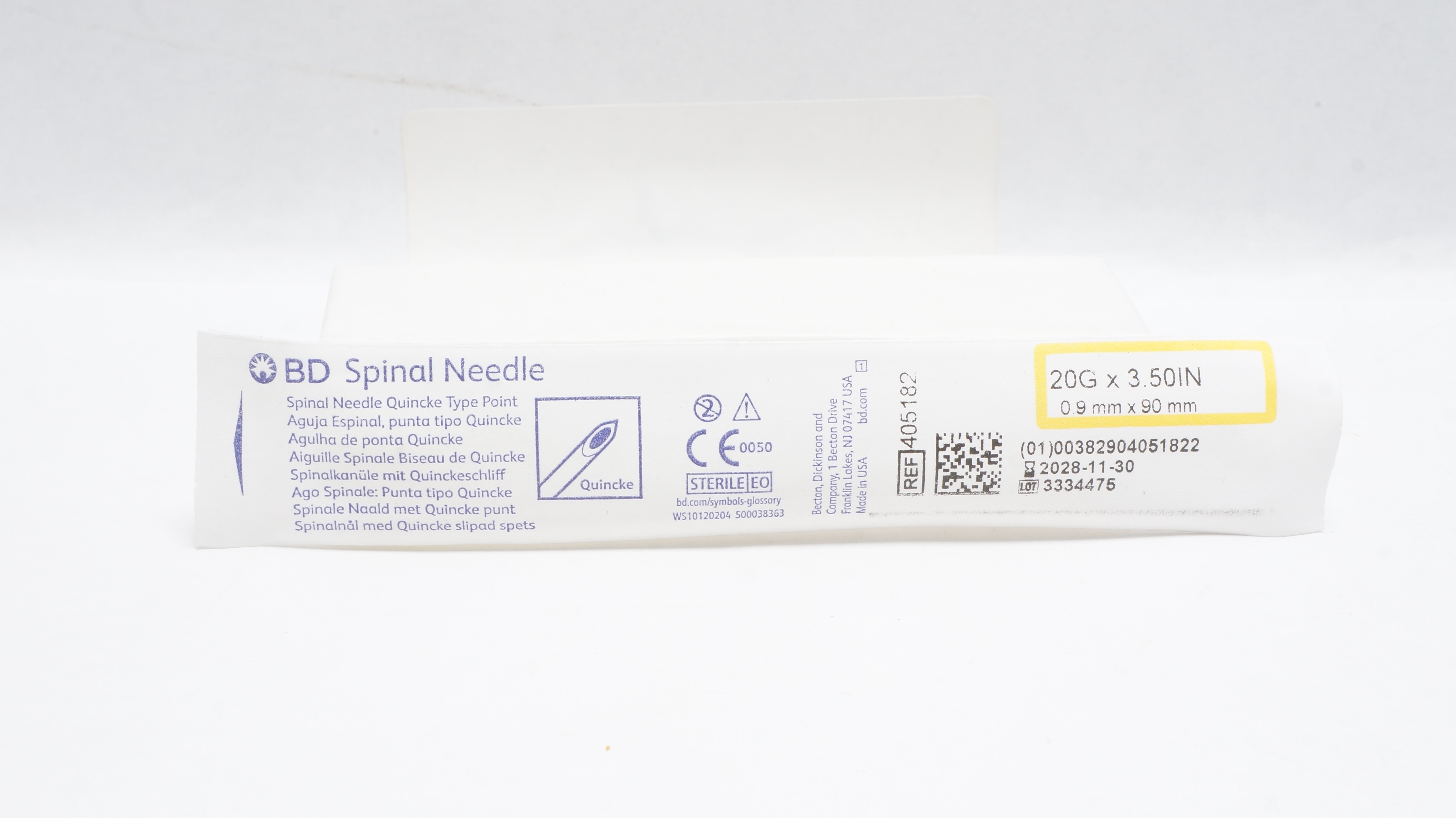 BD 405182 Spinal Ndle Quicnke Type Point 20G x 3.50inch