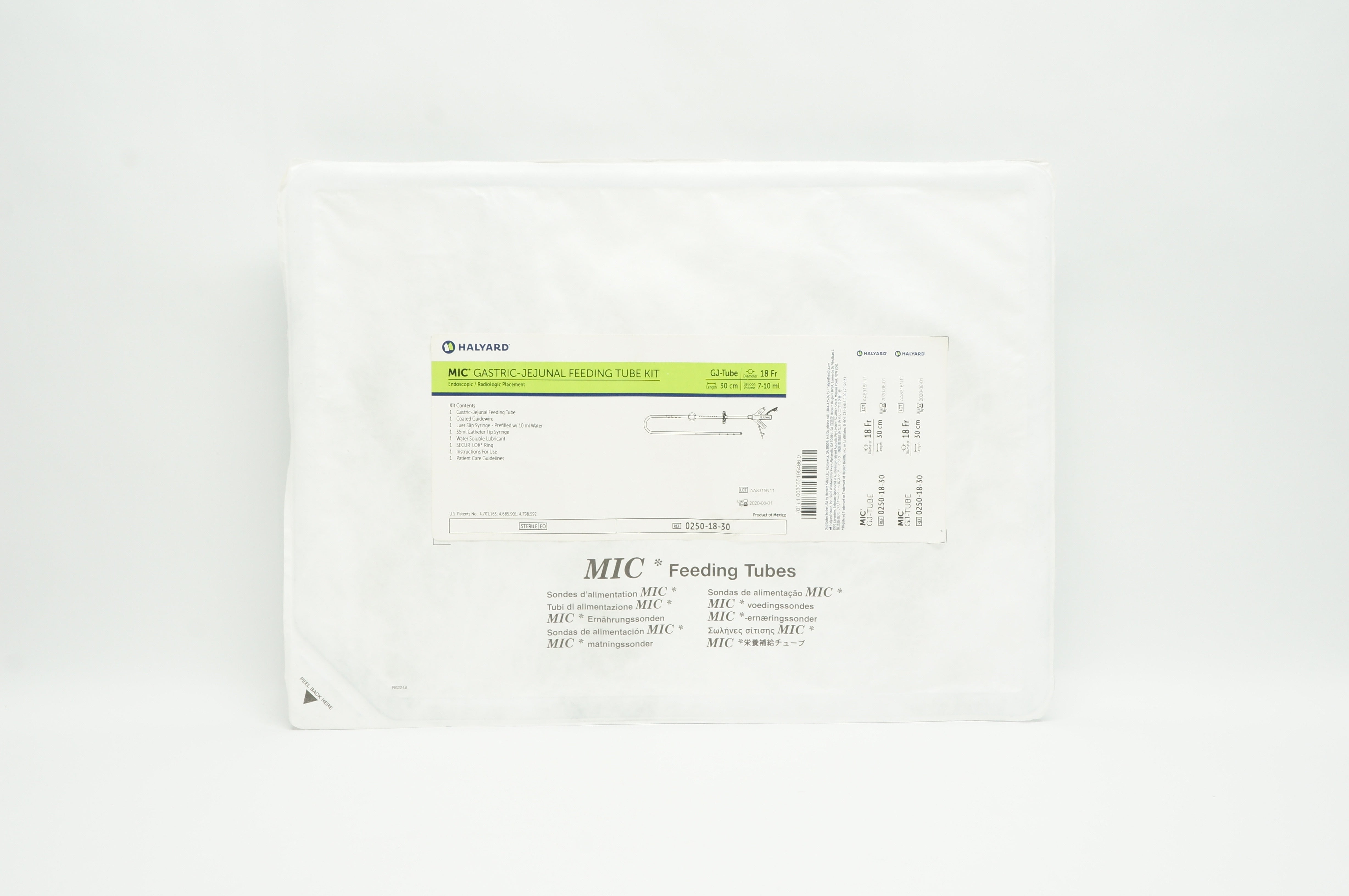 Halyard 0250-18-30 MIC Gastric-Jejunal Feeding Tube Kit 18Fr. x 7-10ml(x)