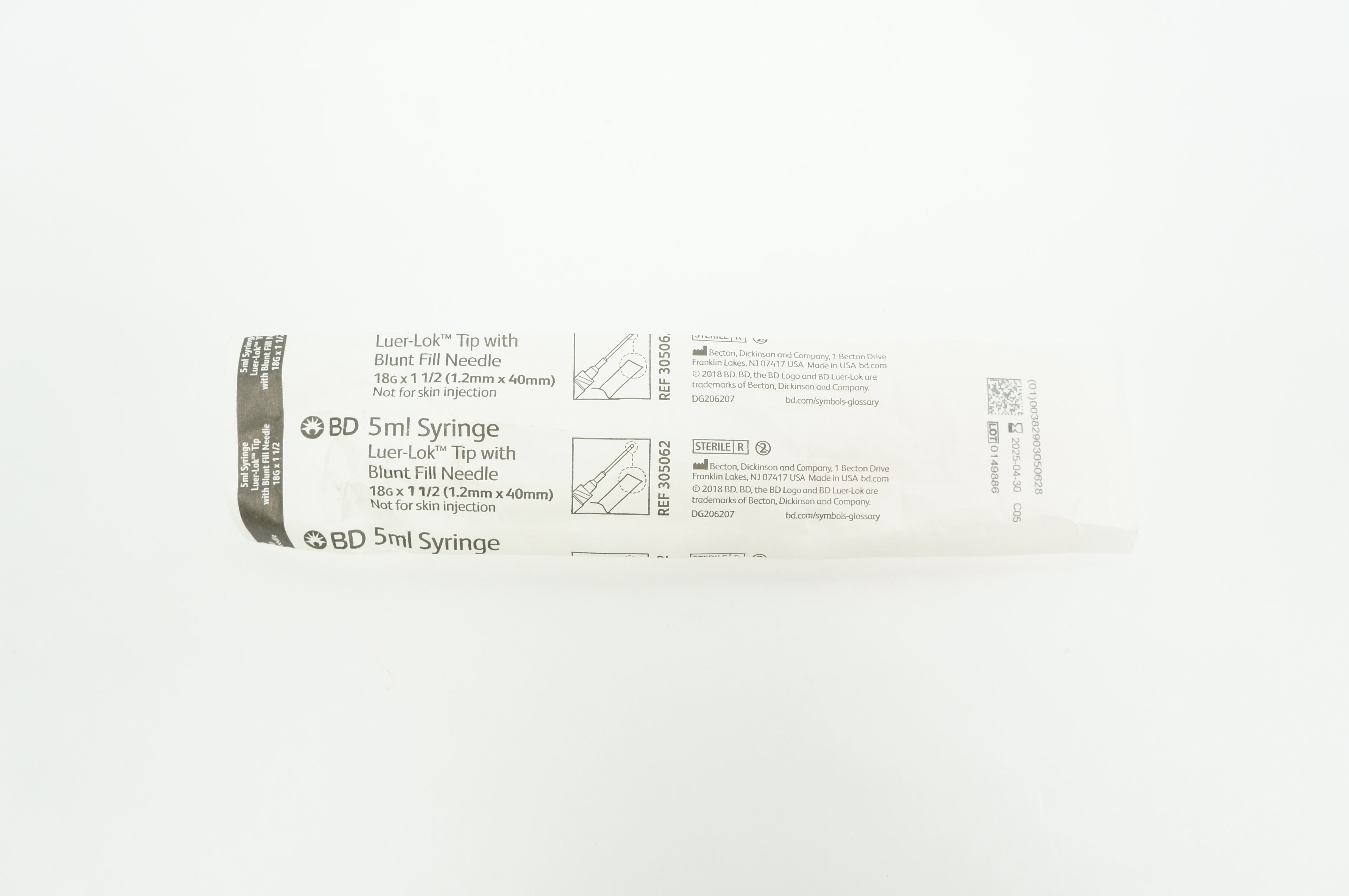 BD 305062 Syringe Luer-Lock Tip with Blunt Fill Ndle. 5ml 18G x 1 1/2inch