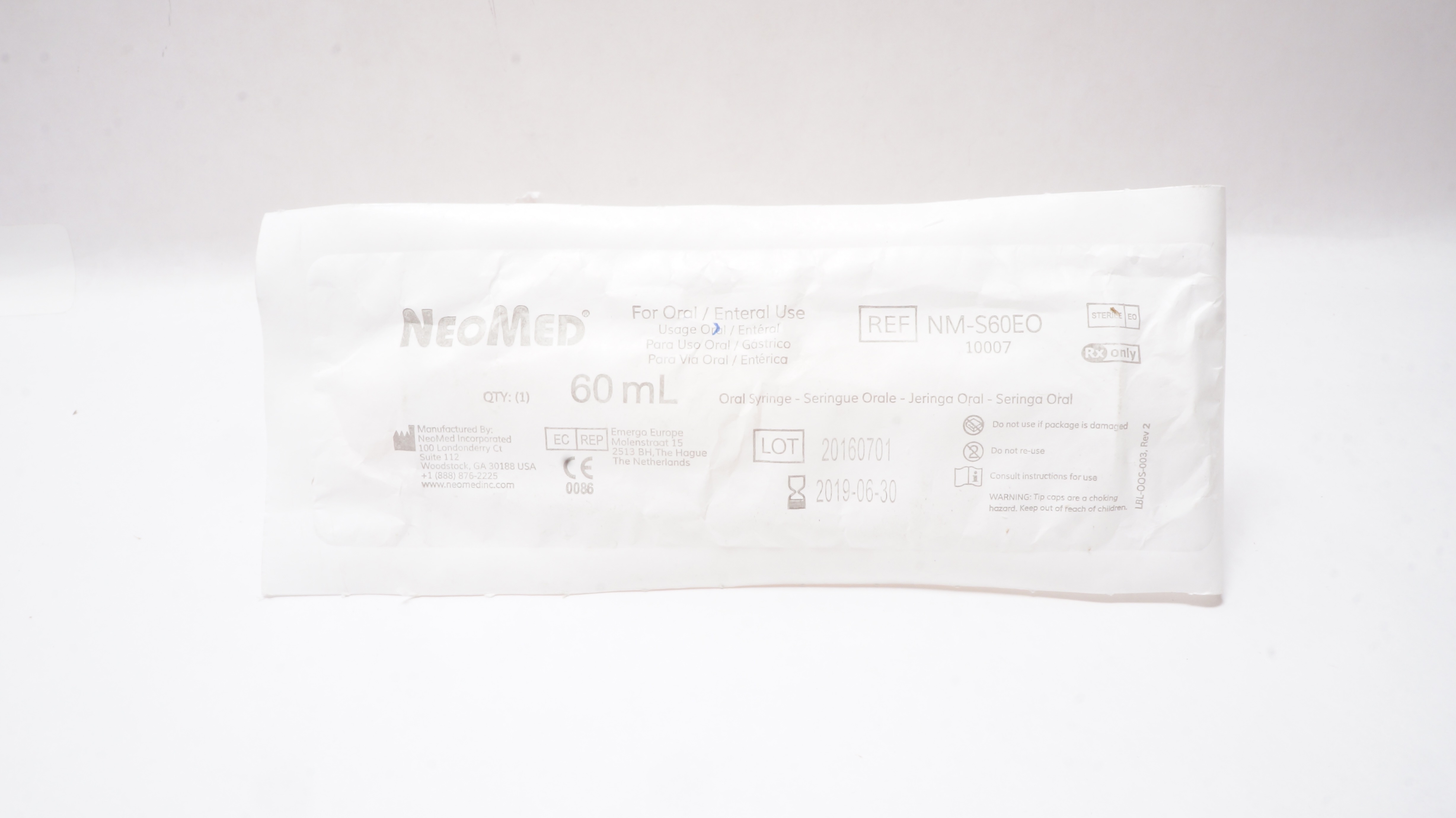 NeoMed NM-S60EO 60mL Oral Syringe for Oral/Enteral Use (x)