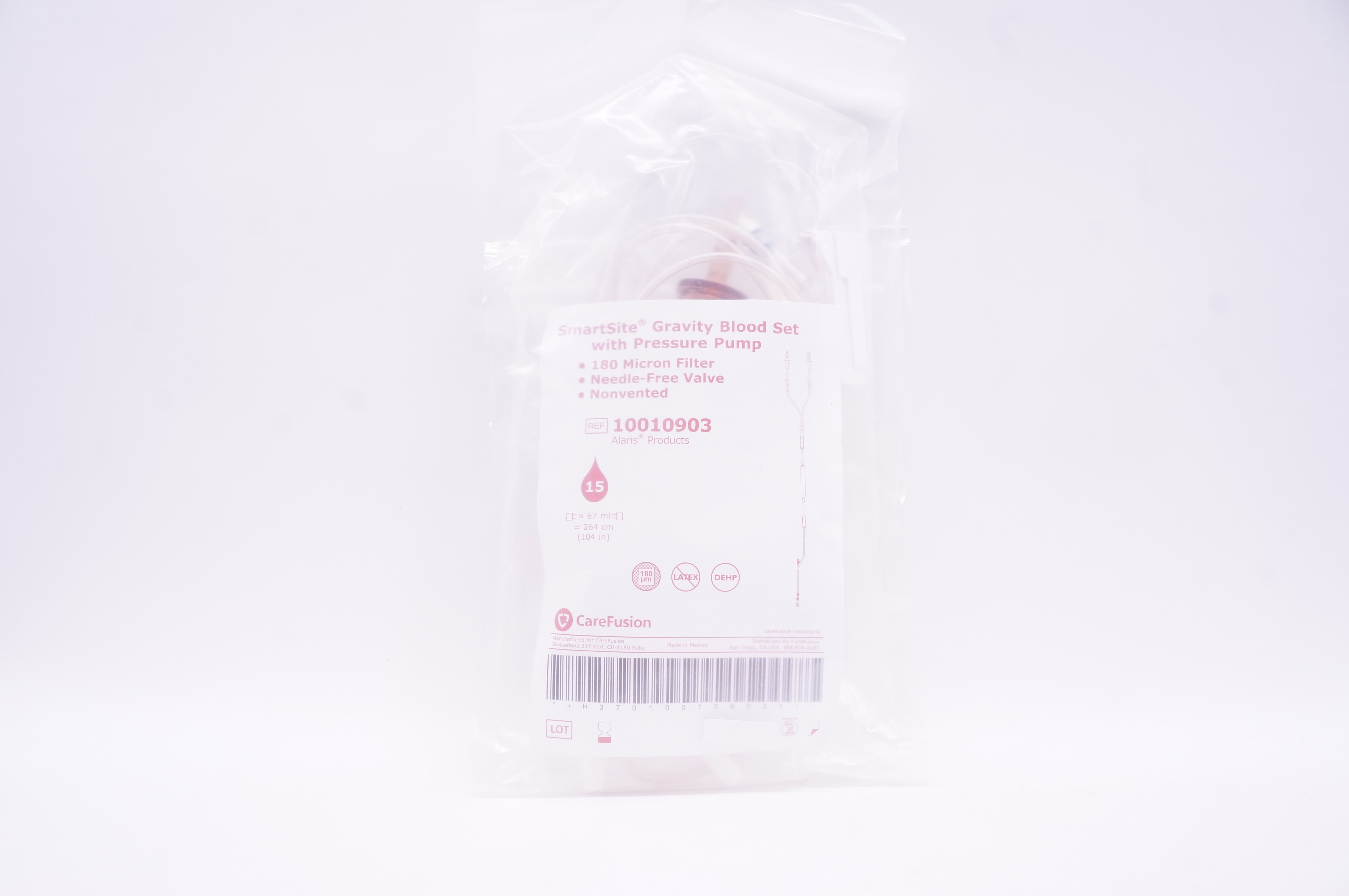 CareFusion 10010903 SmartSite Gravity Blood Set with Pressure Pump 104 inch 15 drops