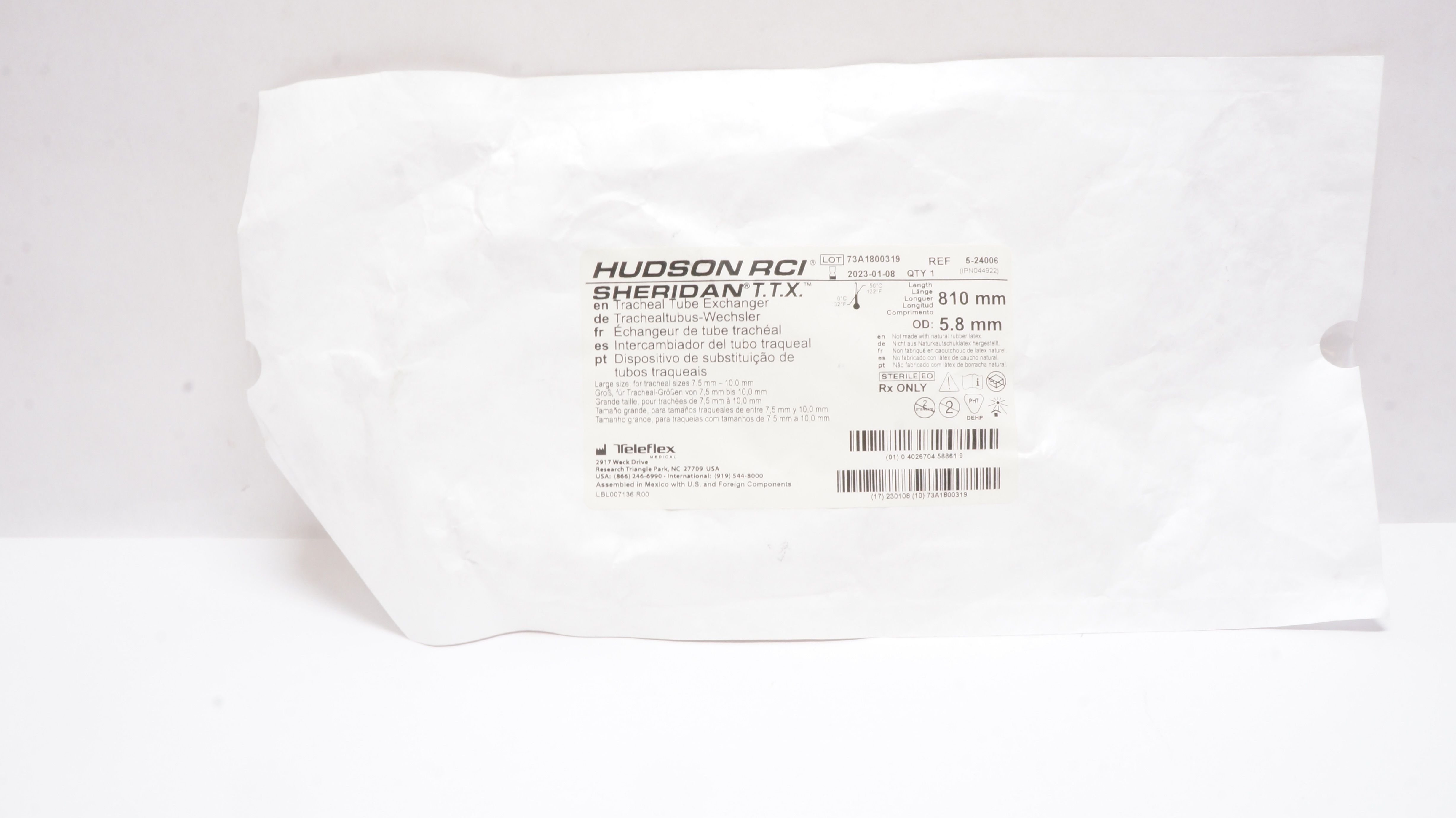 Teleflex 5-24006 Hudson RCI Sheridan T.T.X. Tracheal Tube Exchanger 810x5.8mm(x)