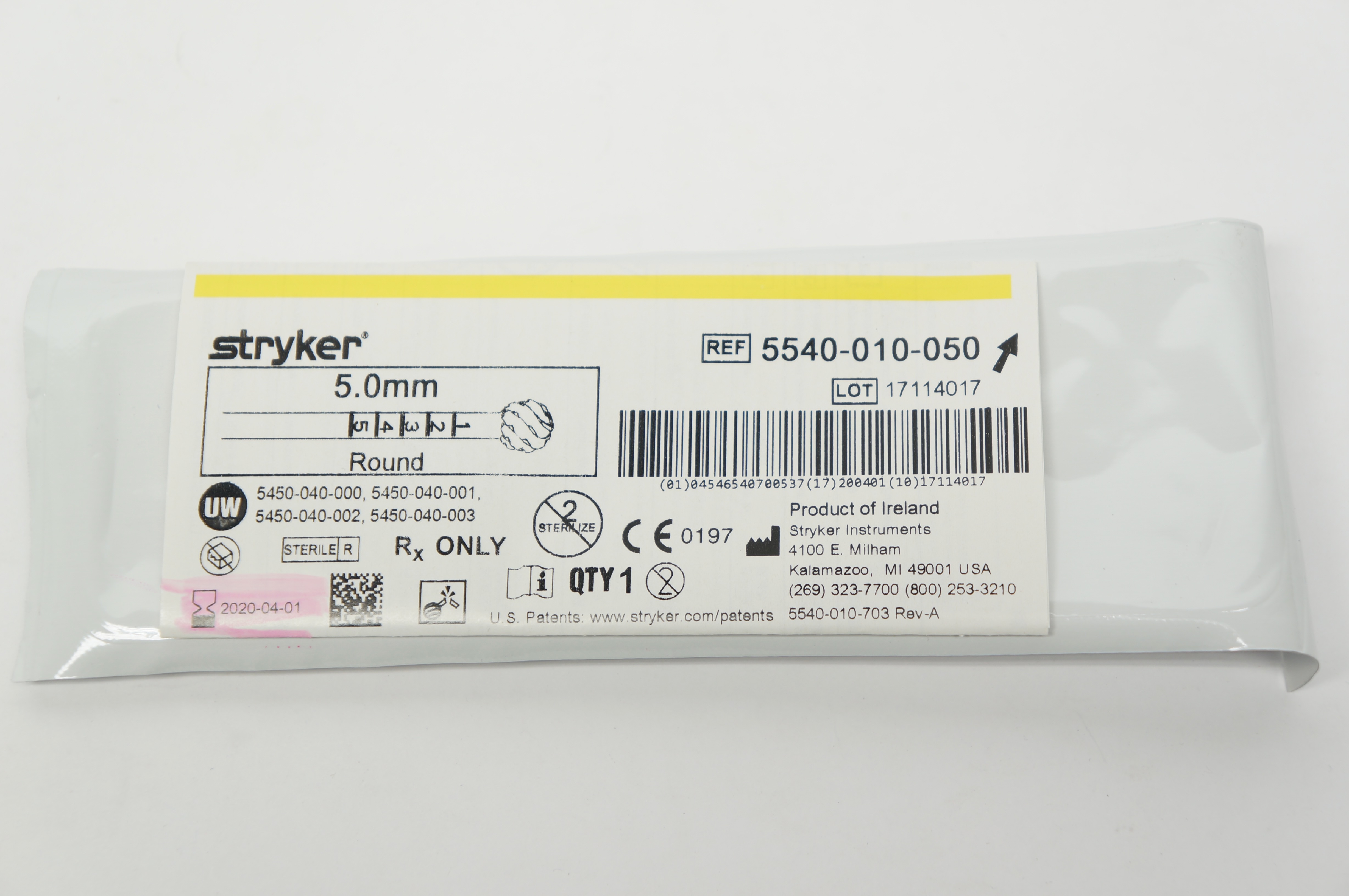 Stryker 5540-010-050 Round Fluted Bur 5.0mm (x)