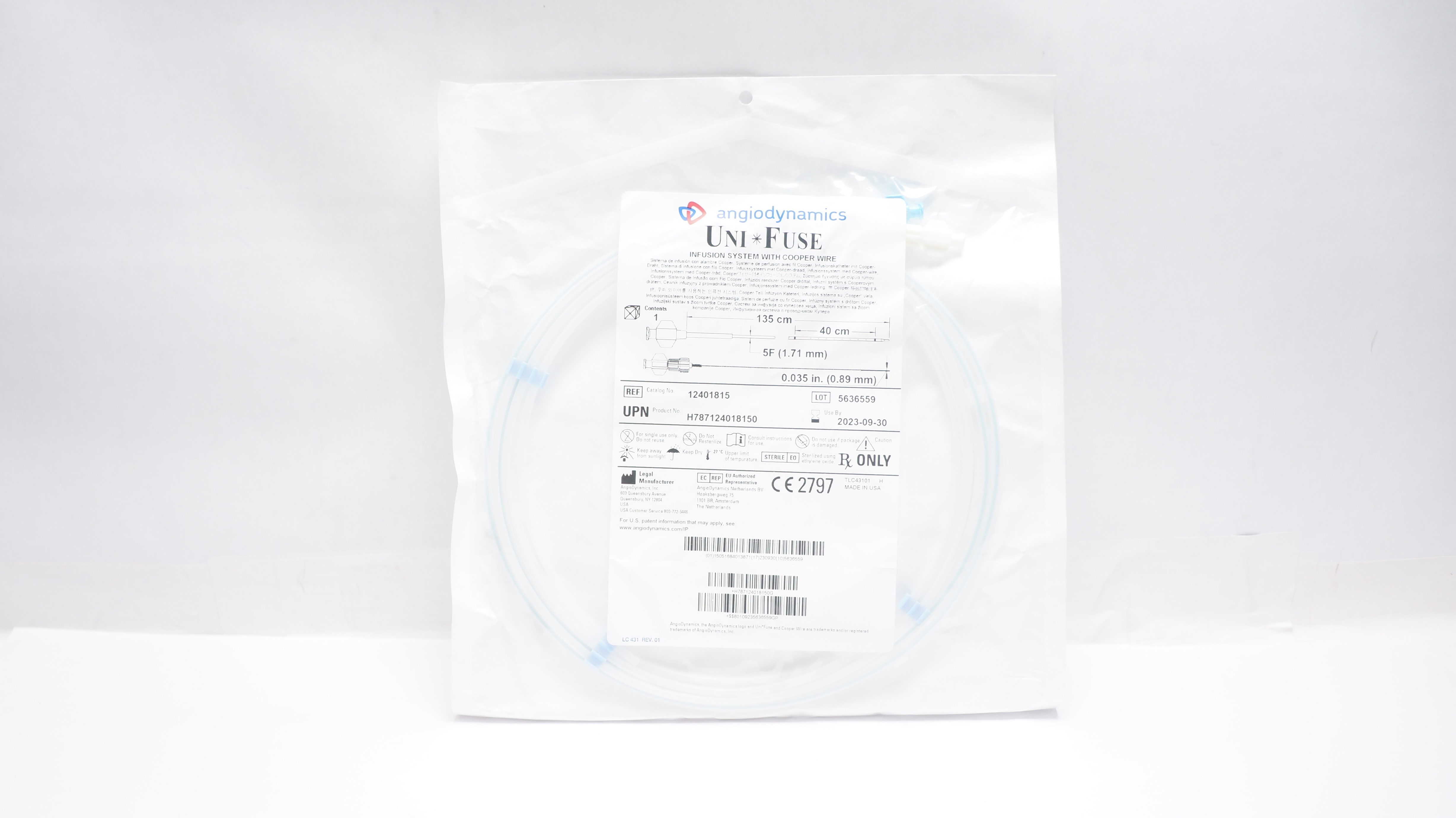 AngioDynamics 12401815 Uni-Fuse Infusion System w/Cooper Wire 135 x 5F x 40cm(x)