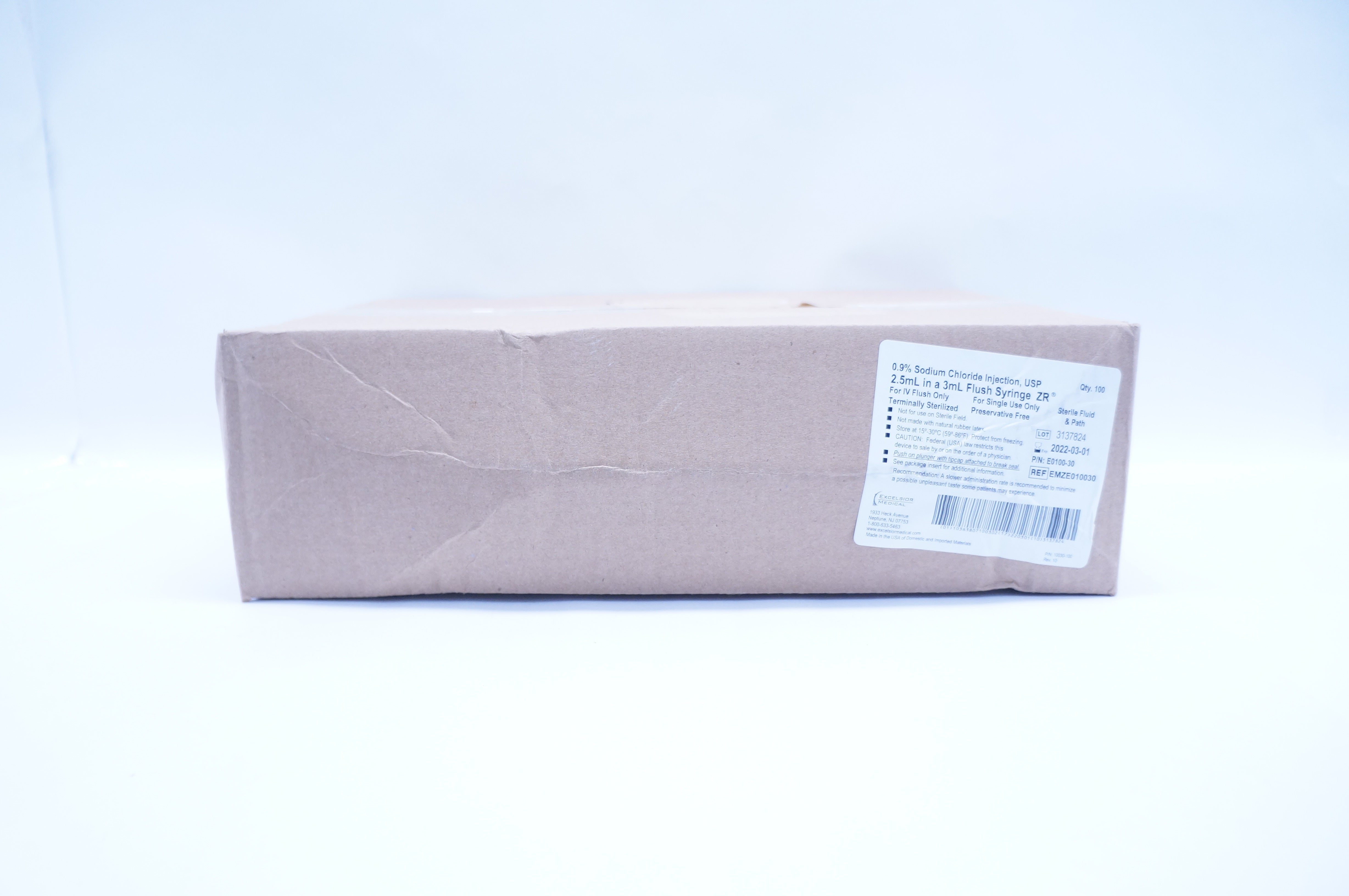 Excelsior Medical EMZE010030 0.9% Sodium Chloride Injection, USP - Box of 100