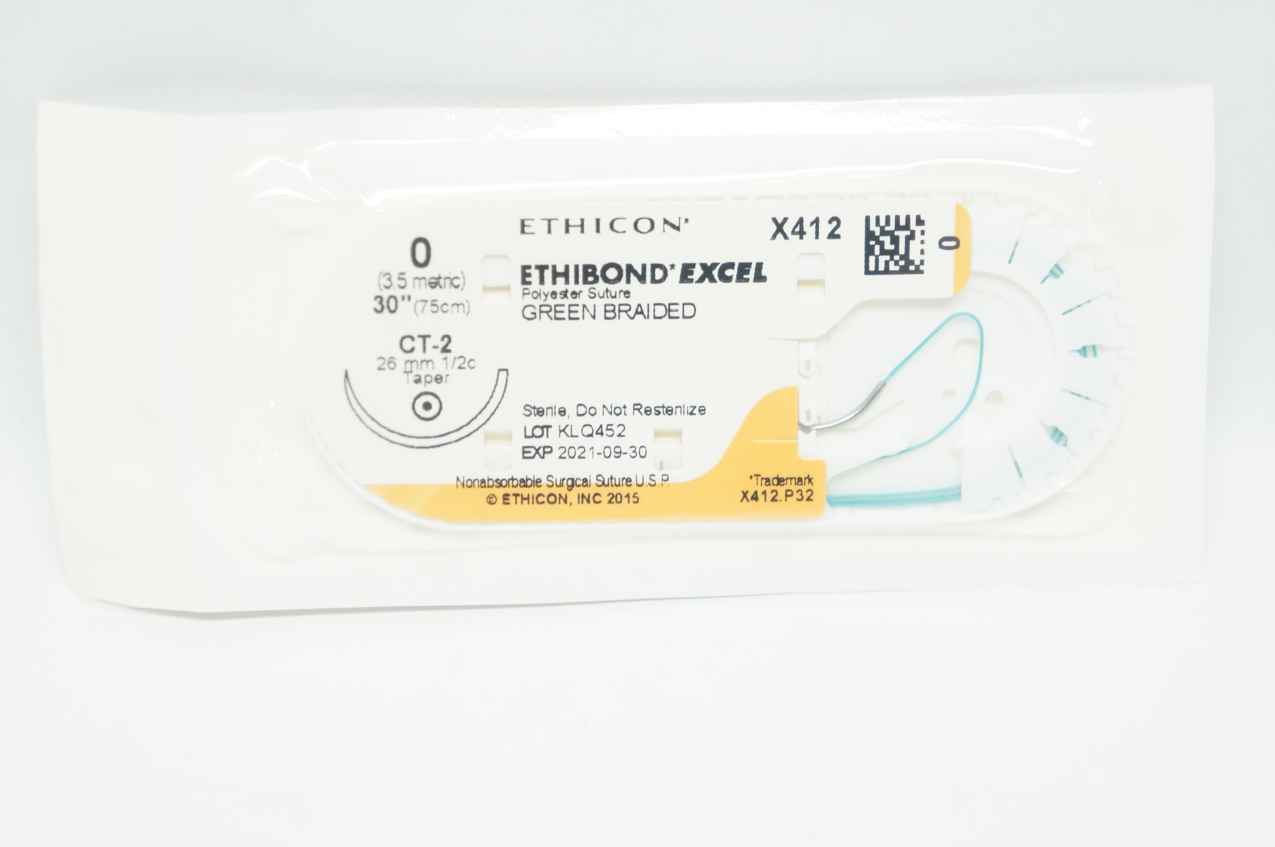 Ethicon X412 0 ETHIBOND EXCEL, CT-2, 26mm 1/2c Taperpoint, 30inch (x)