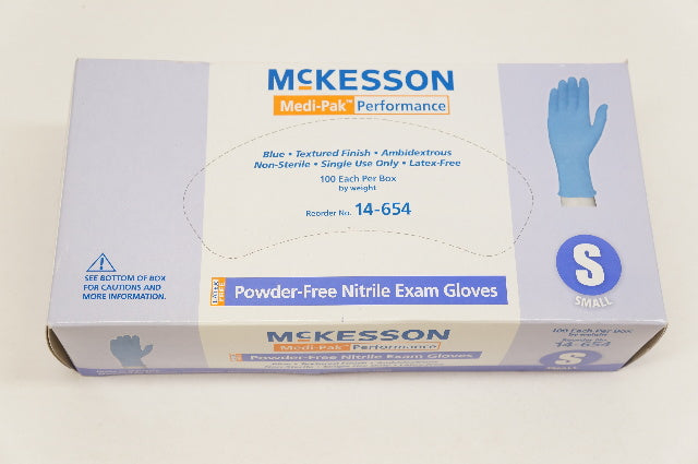 McKesson 14-654 Medi-Pak Performance Nitrile Exam Gloves, Small - Box of 100