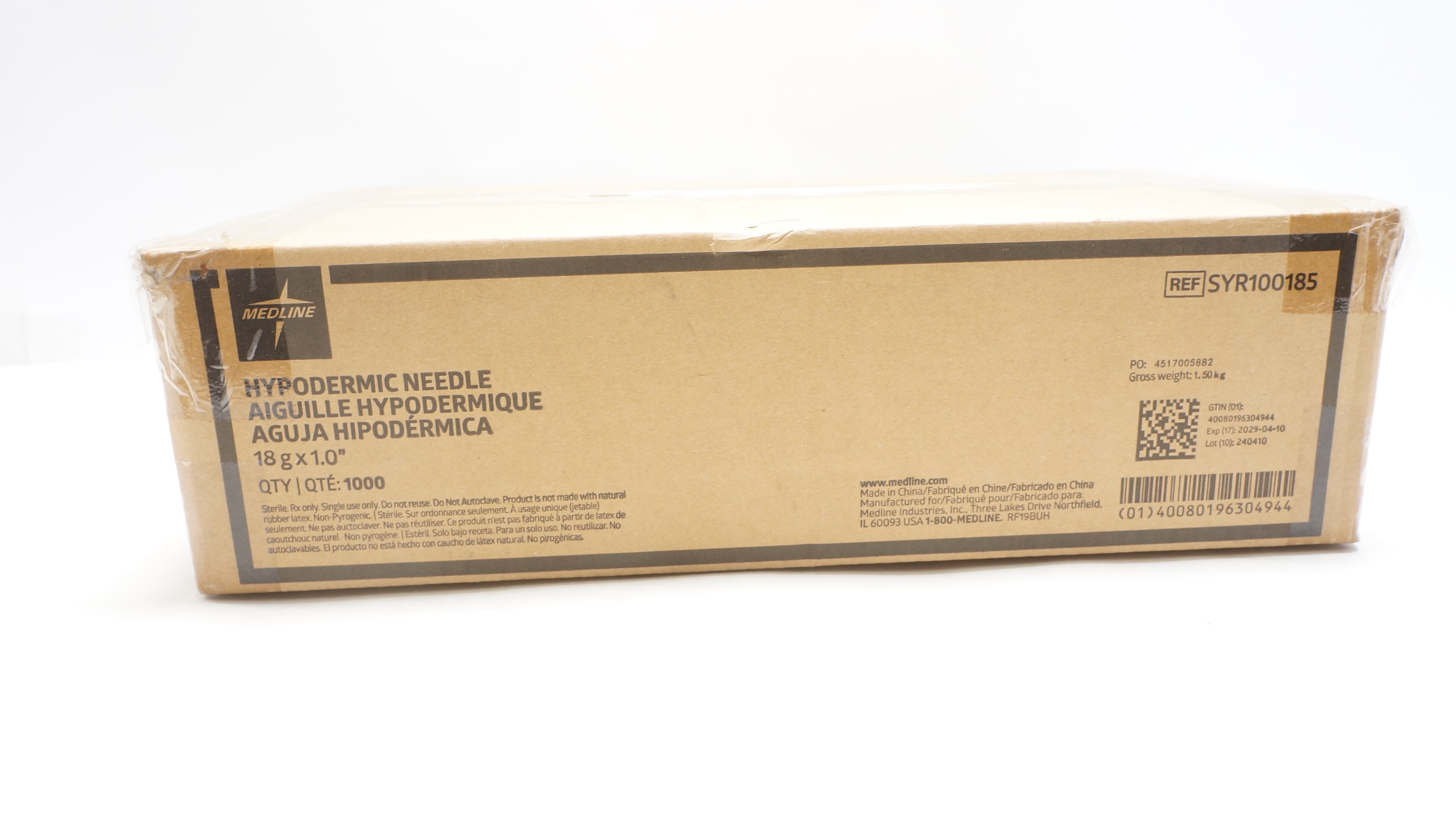 Medline SYR100185 Hypodermic Ndle 18G x 1.0in - Box of 1000