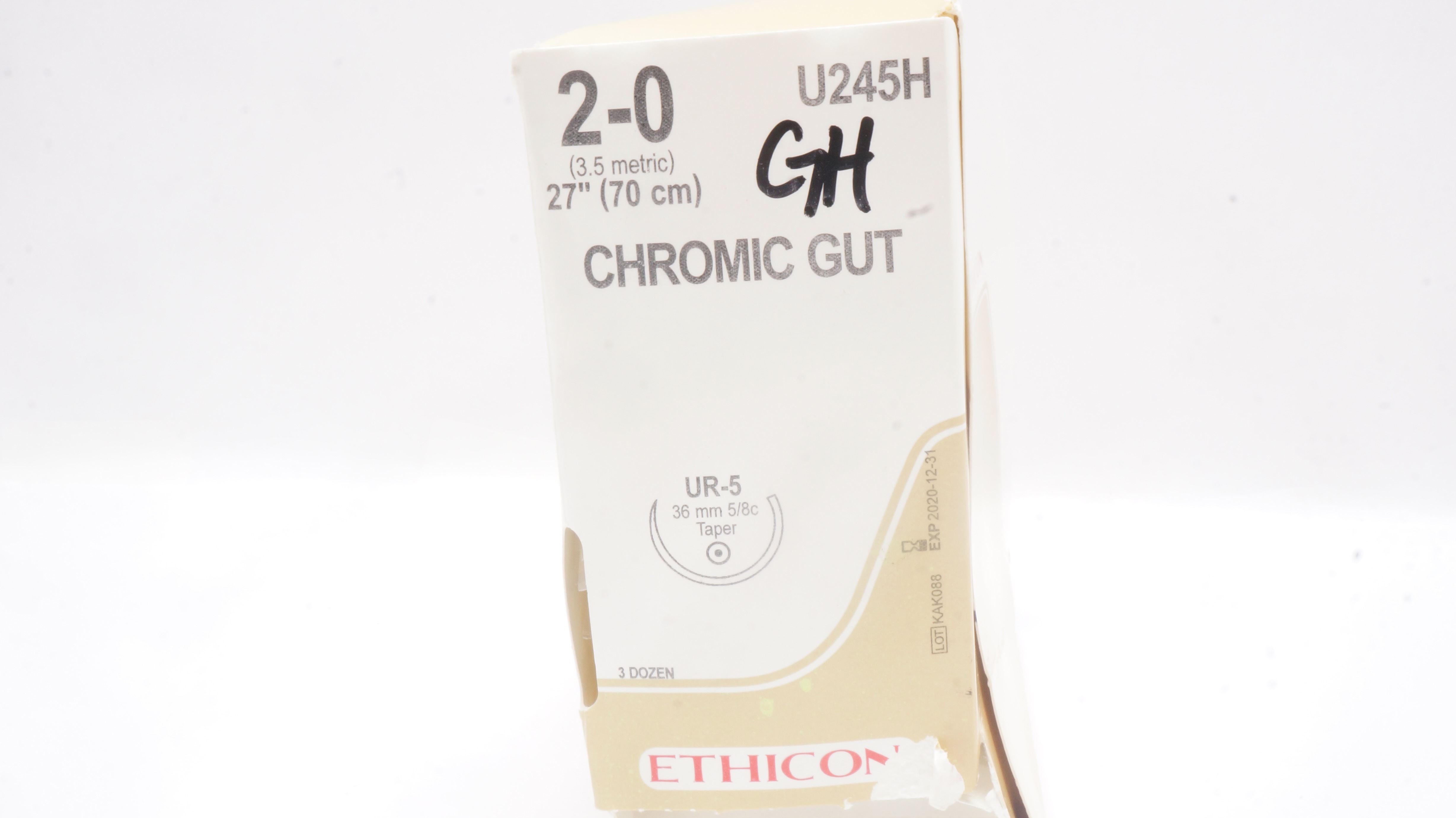 Ethicon U245H 2-0 CHROMIC GUT UR-5 Taper 5/8 36mm Length 27inch (x) - Box  of 35