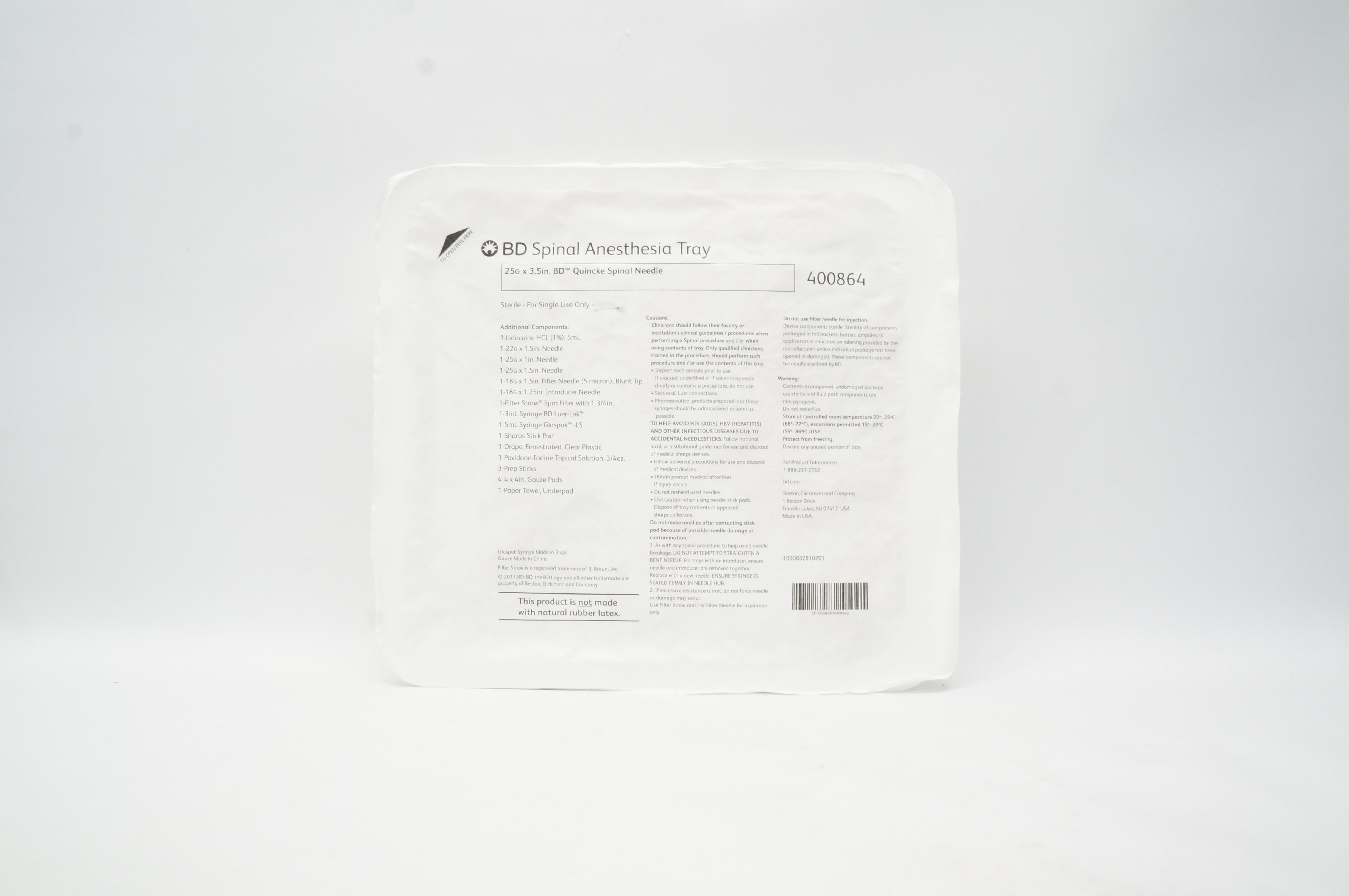 BD 400864 Spinal Anesthesia Tray Quincke Spinal Ndle 25G - 3-1/2inch (x)