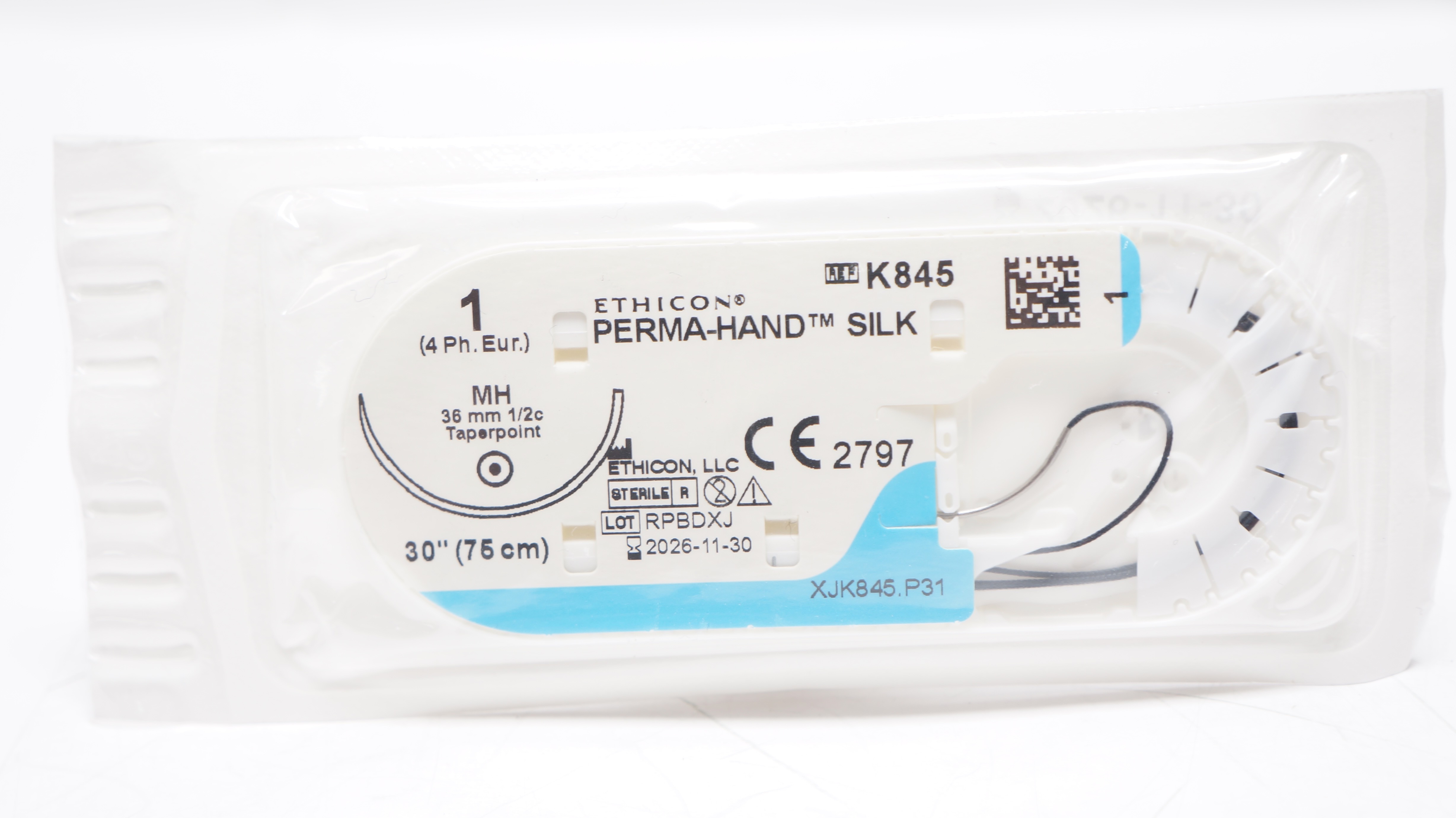 Ethicon K845 1 PERMA-HAND SILK Stre MH 36mm 1/2c Taperpoint, 30inch