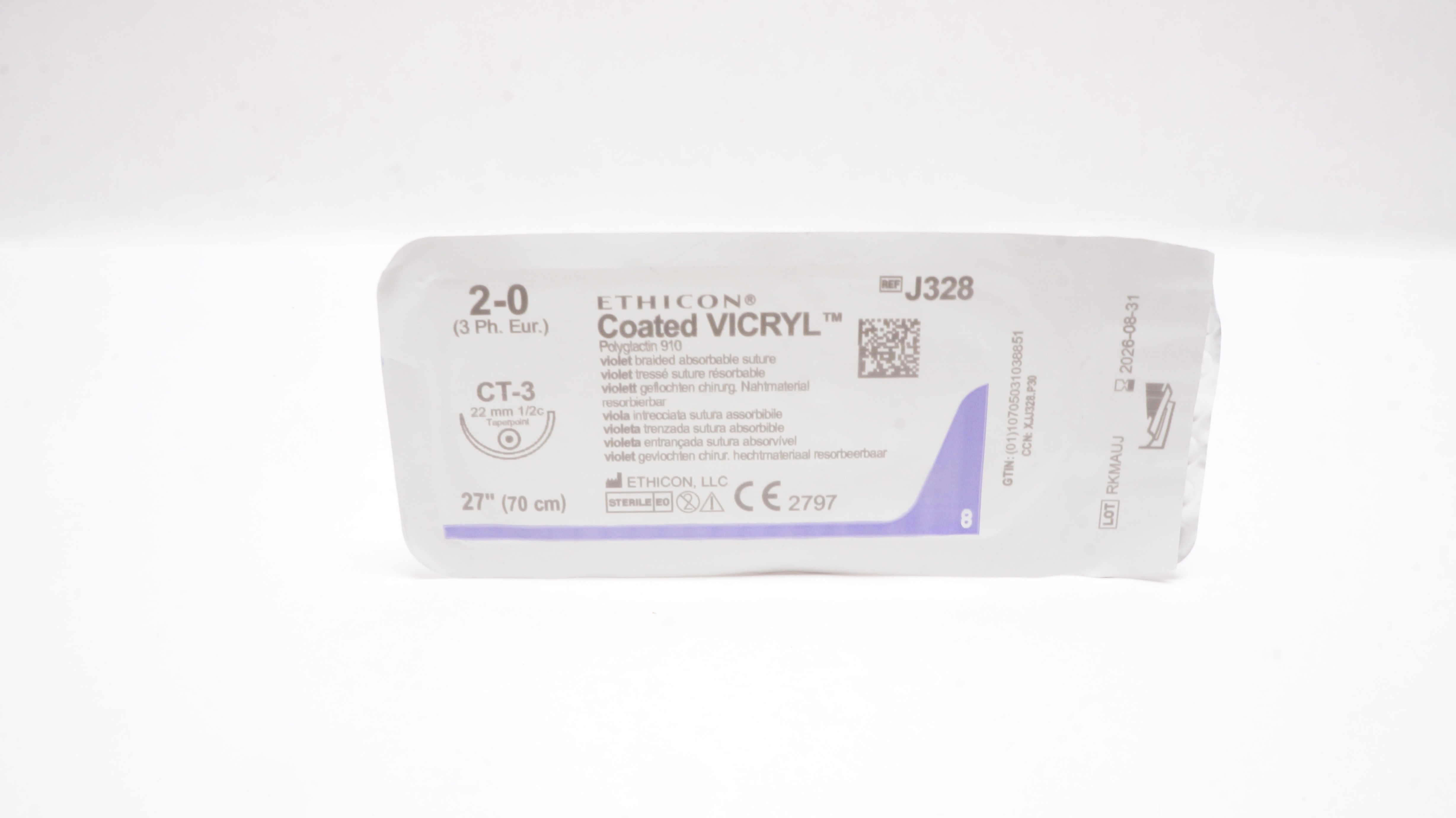Ethicon J328 2-0 VICRYL, CT-3, 22mm 1/2c Taper, 27inch