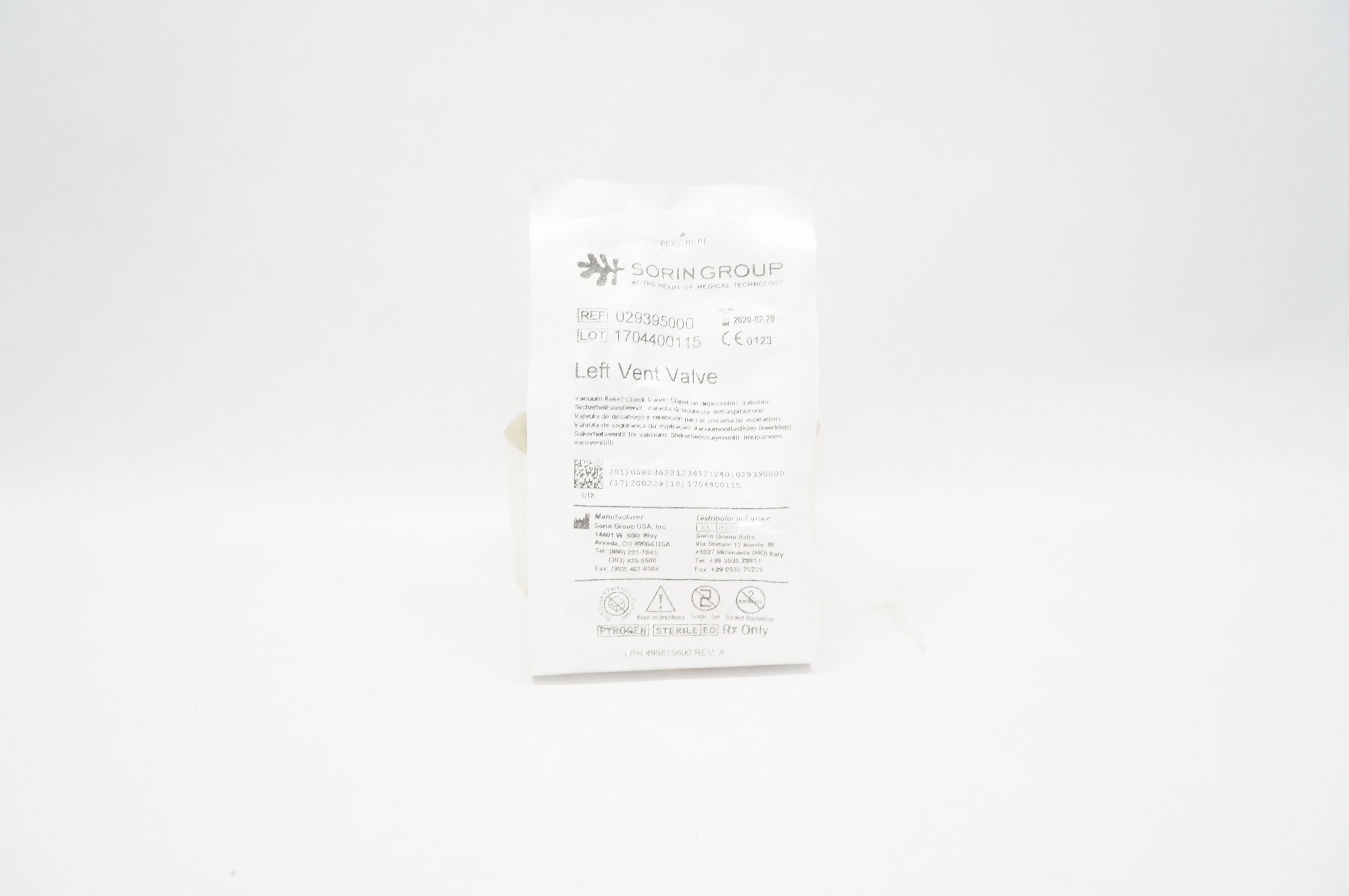 Sorin Group 029395000 Vacuum Relief Check Valve (x)