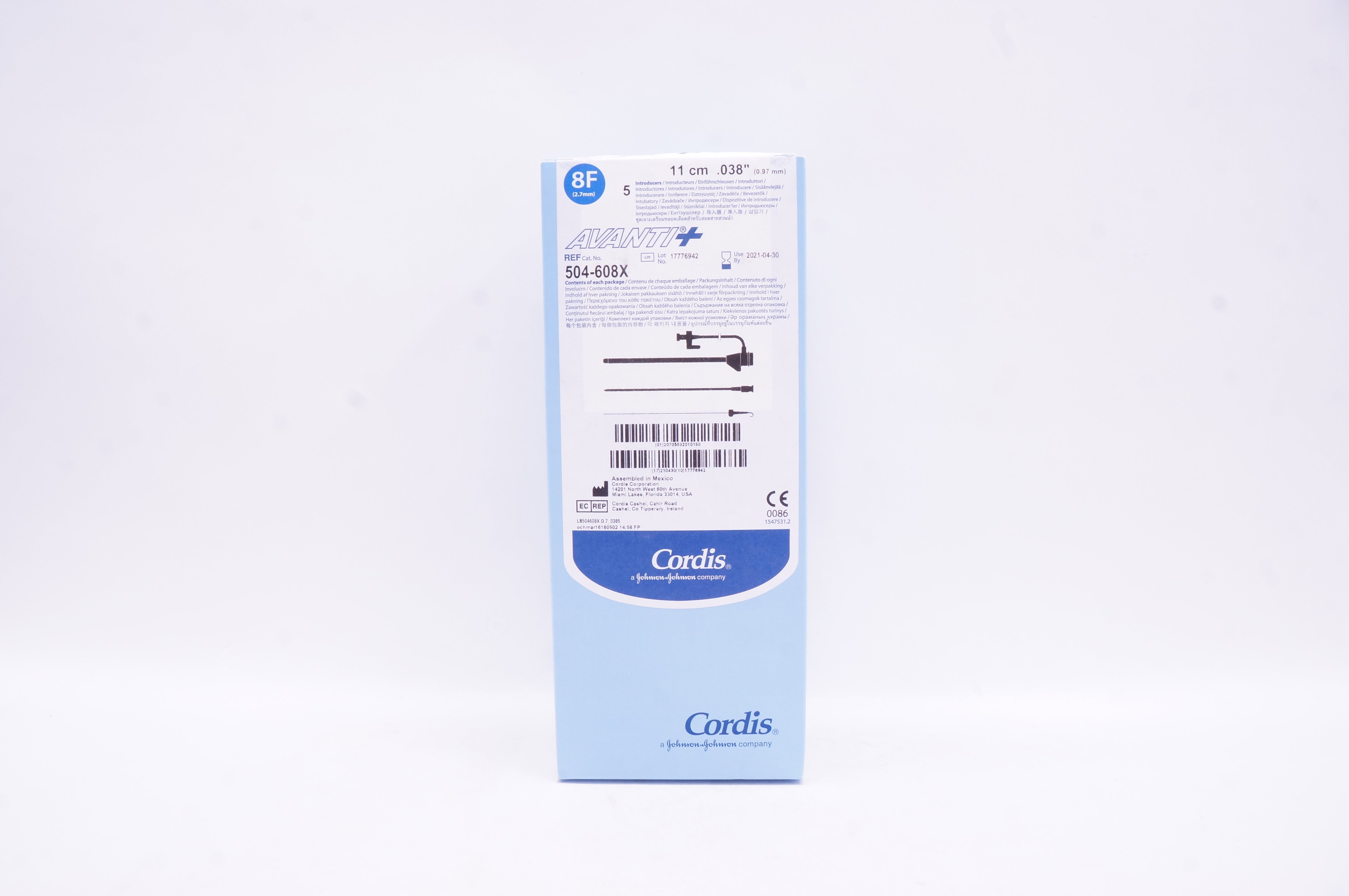 Cordis 504-608X Avanti Introducer 8F x 11cm x .038 inch (x) - Box of 5