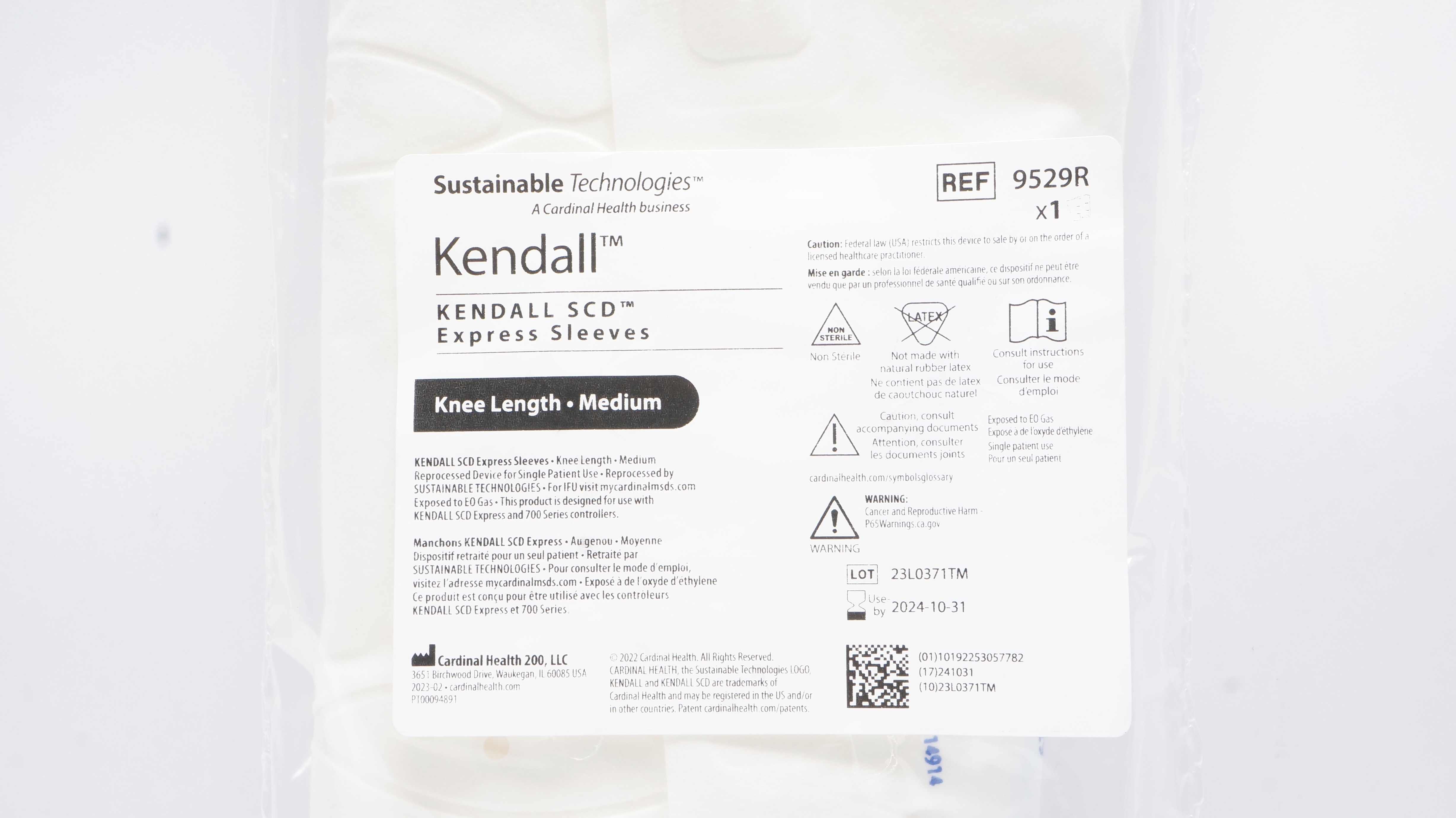 Cardinal Health 9529R Kendall SCD Express Sleeves Thigh Length Medium