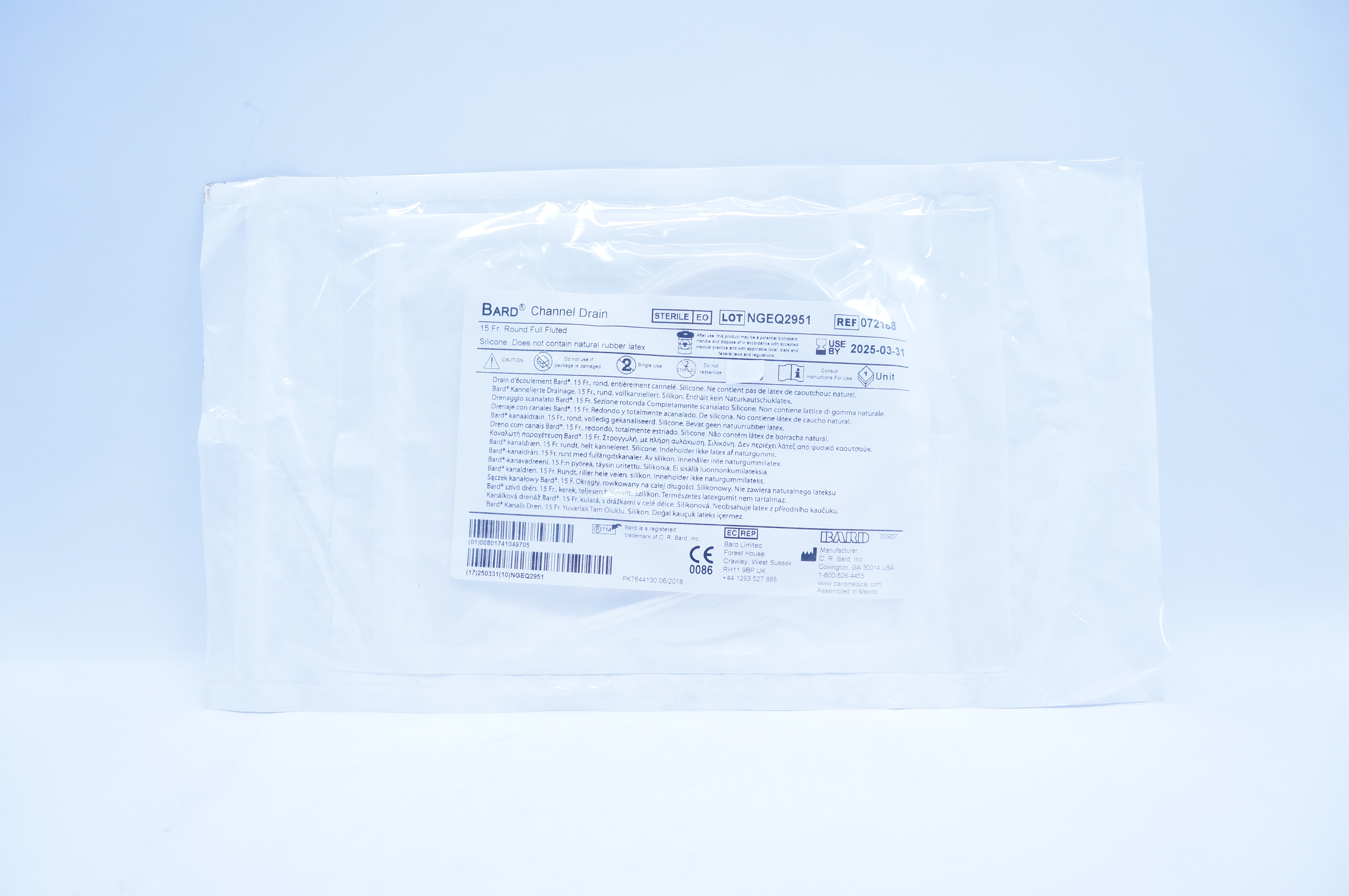 Bard 072188 Channel Drain Round Full Fluted Silicone, 15 Fr.