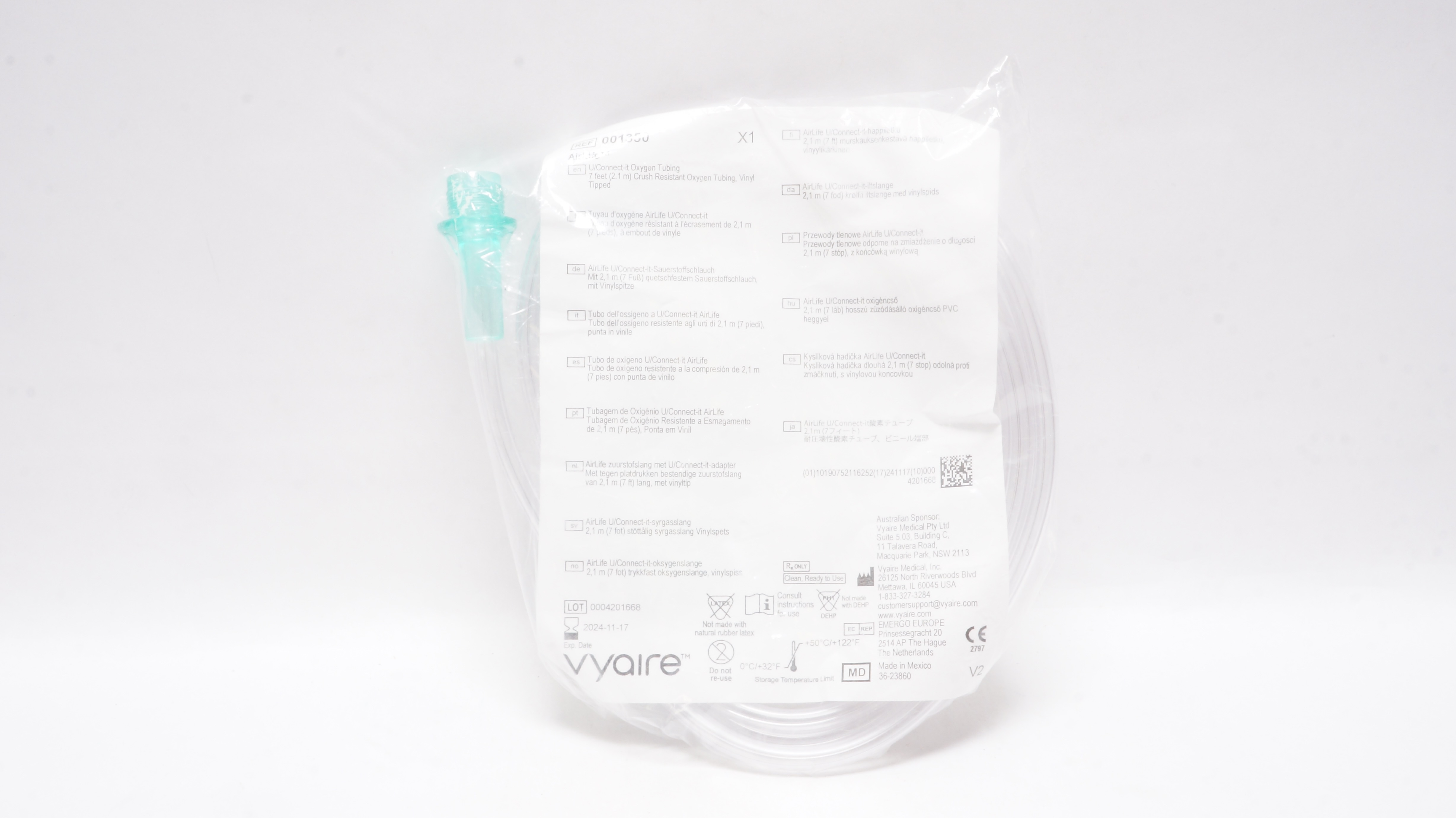 Vyaire 001350 Airlife U/Connect-it Oxygen Tubing 7 feet, Vinyl Tipped