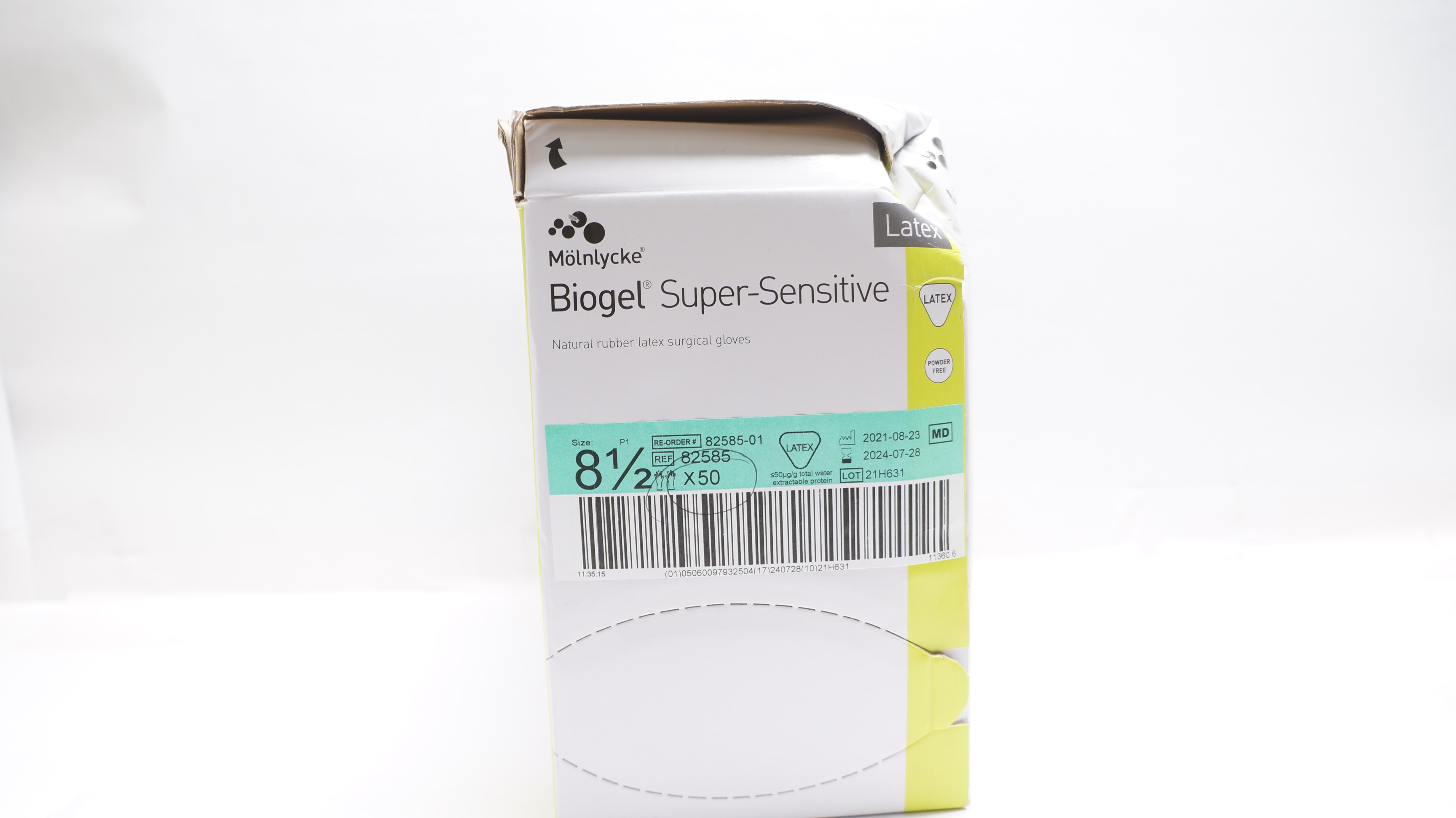 Molnlycke 82585 Biogel Super-Sensitive Surgical Gloves 8-1/2 - Box of 50