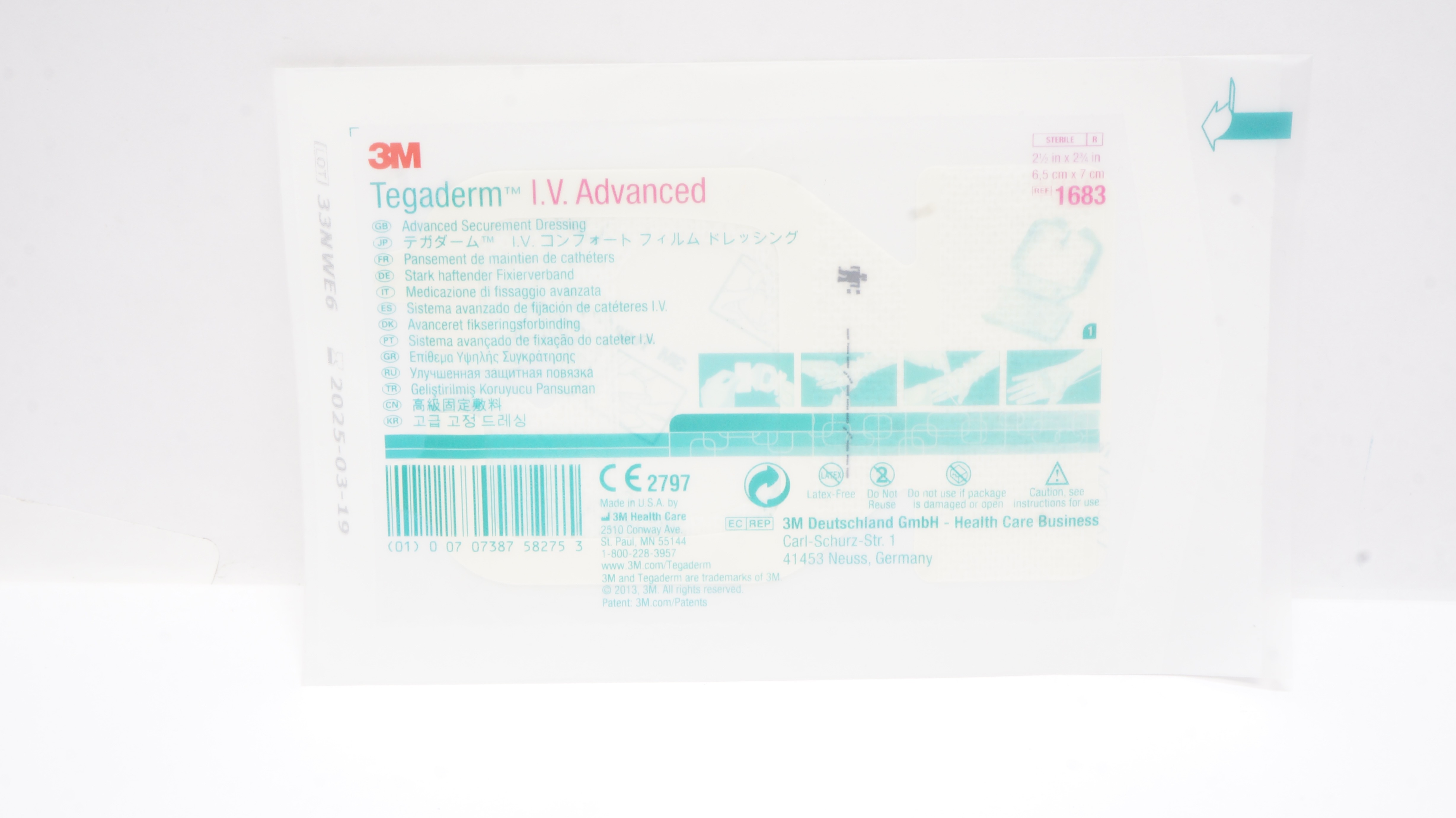 3M 1683 Tegaderm IV Advanced Securement Dressing 2-1/2inch x 2-3/4inch