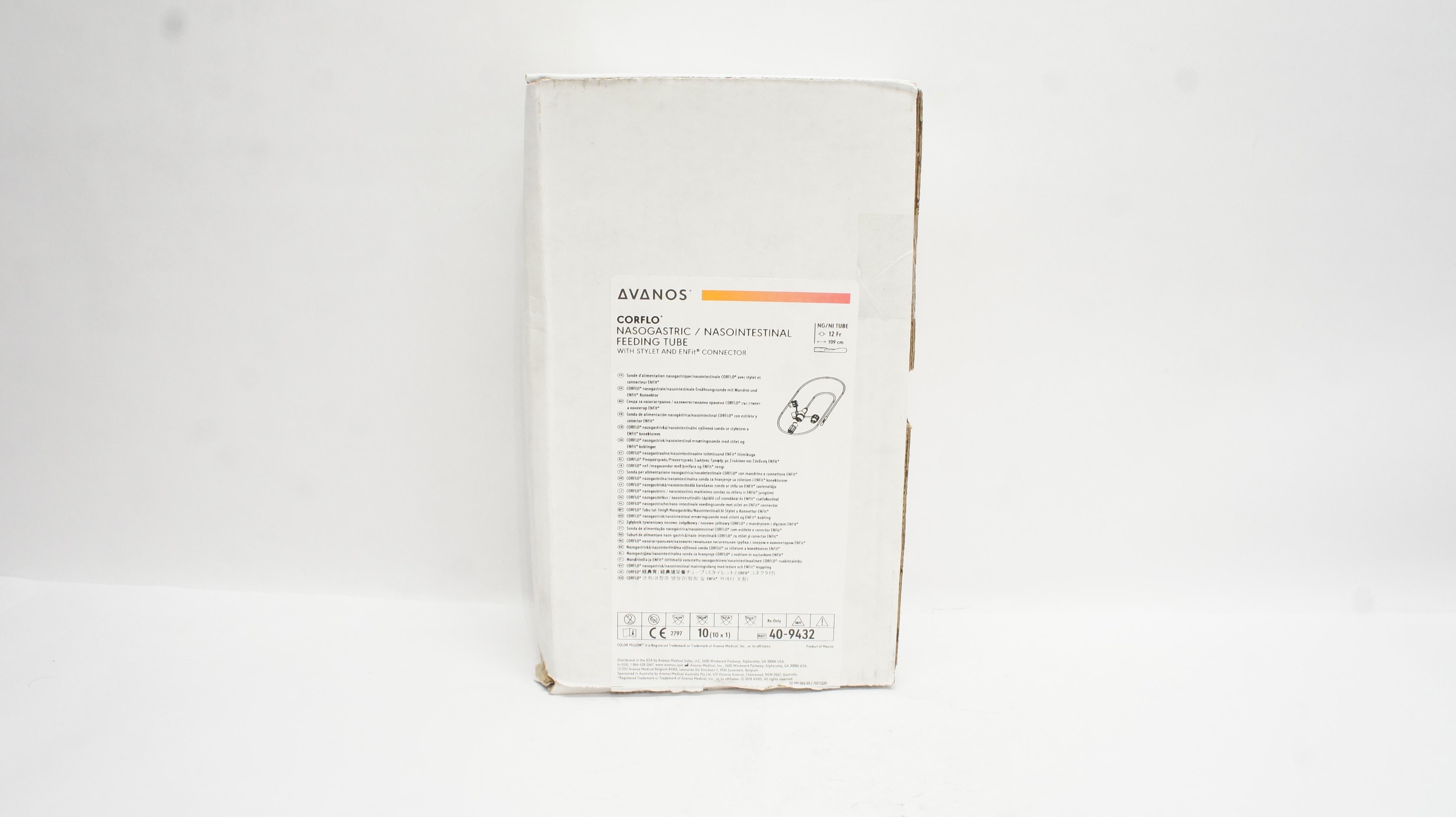 Avanos 40-9432 Corflo Nasogastric/Nasointestinal Feed. Tube 12Frx109cm-Box of 10