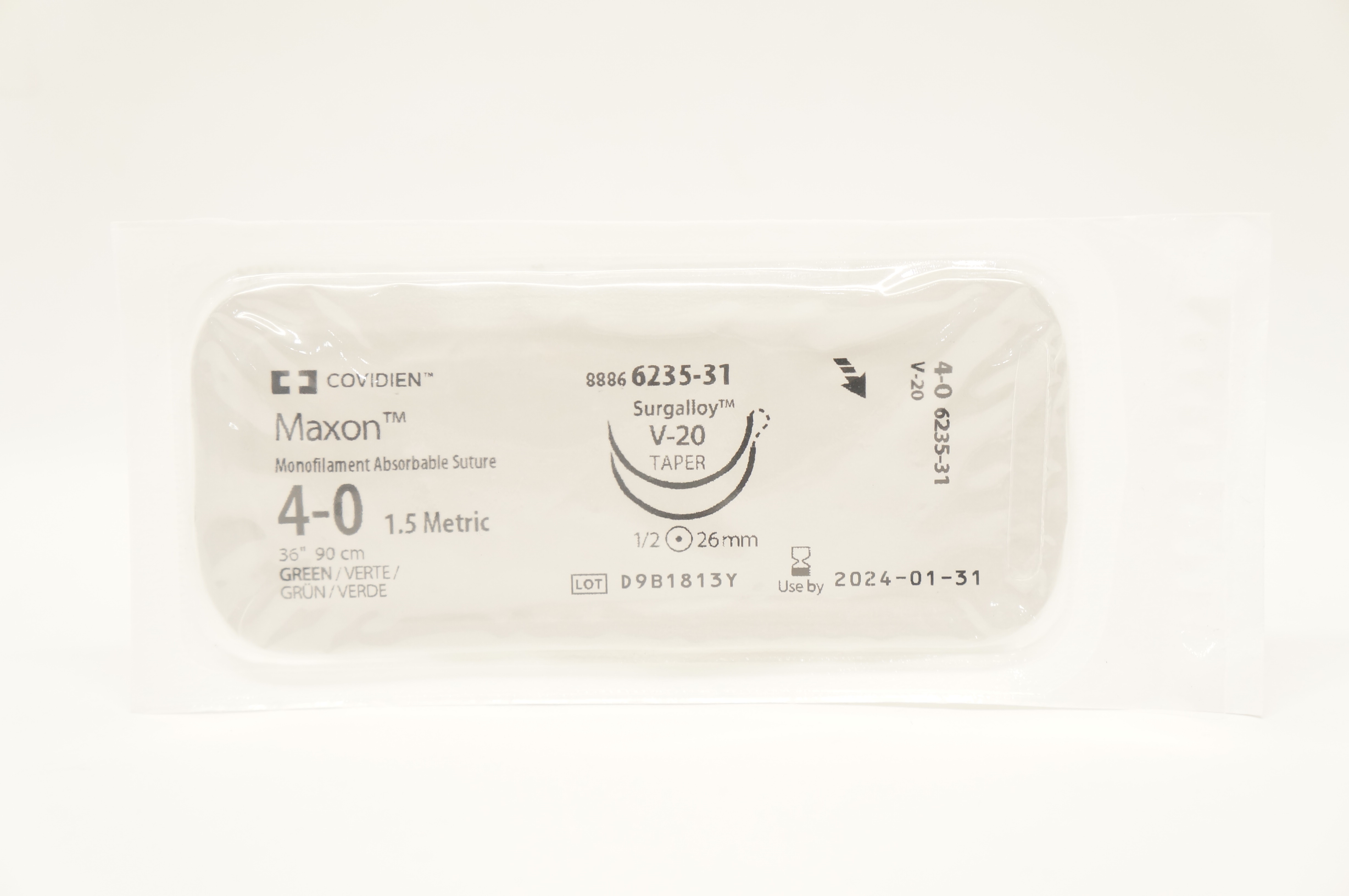 Covidien 6235-31 4-0 Maxon Monofilament Stre Surgalloy V-20Taper 1/2 26mm 36inch