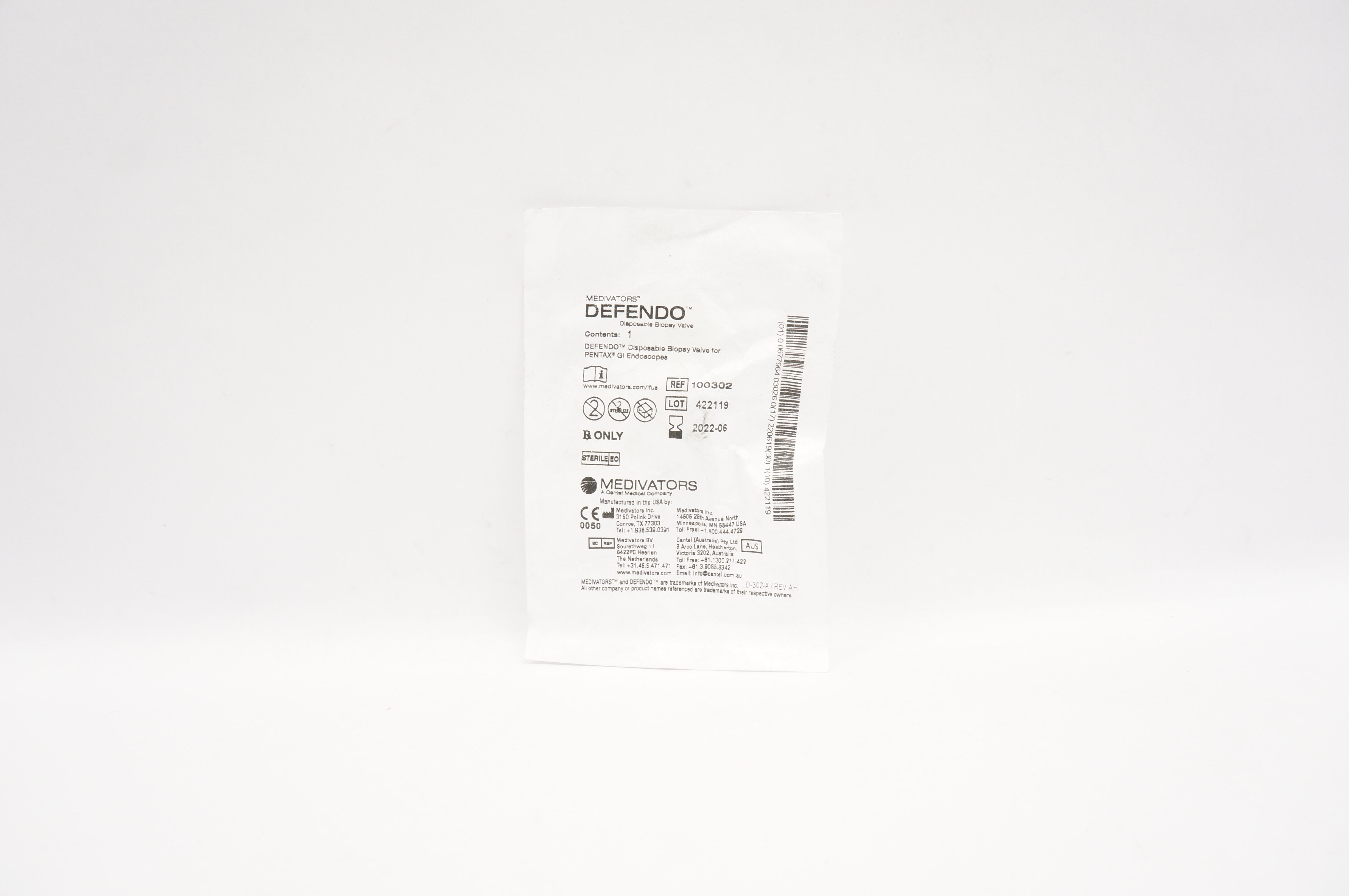 Medivators 100302 Defendo Disposable Biopsy Valve for Pentax GI Endoscopes