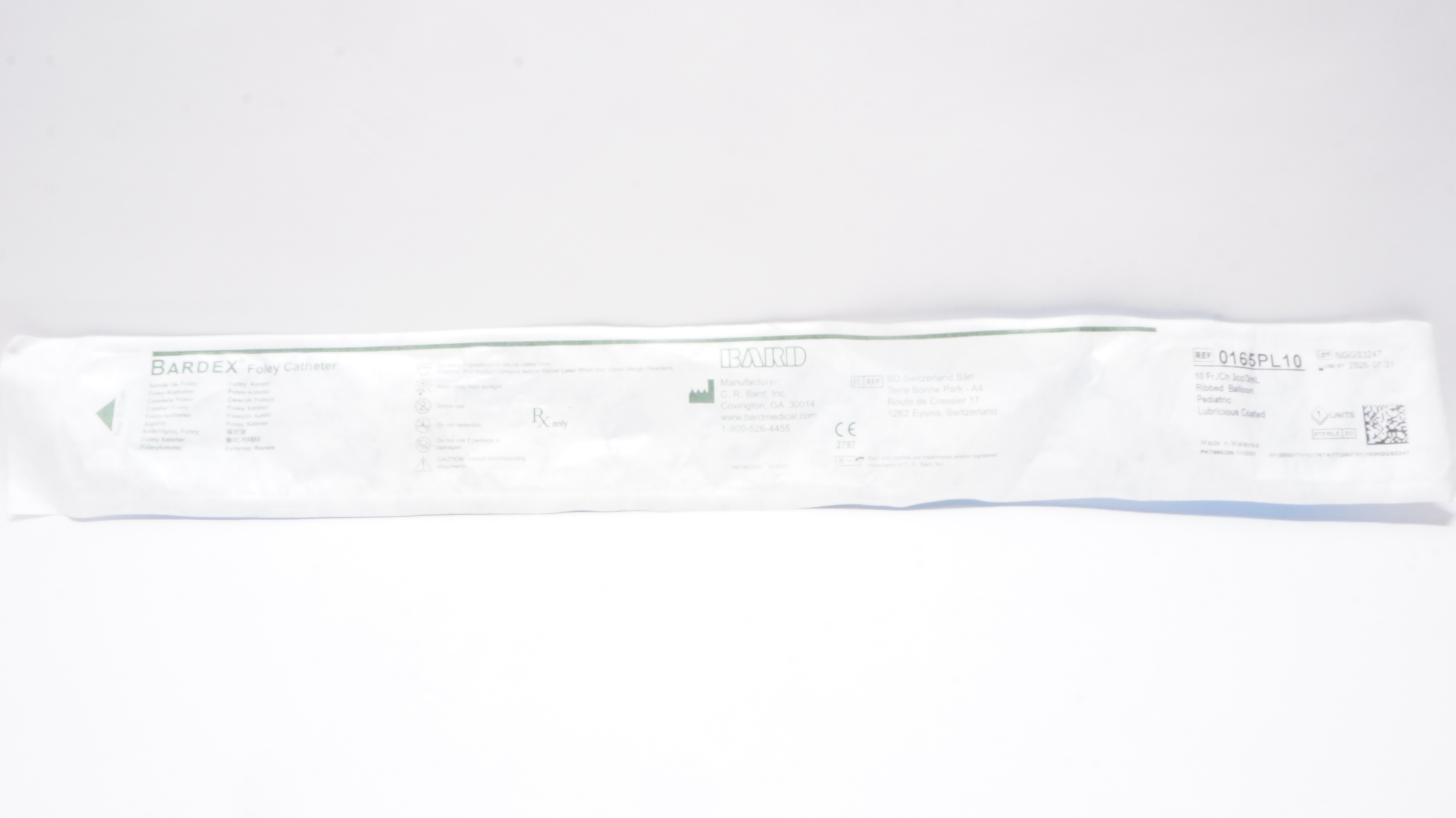 Bard 0165PL10 Bardex Pediatric Foley Cath. Ribbed Balloon 10 Fr. 3cc