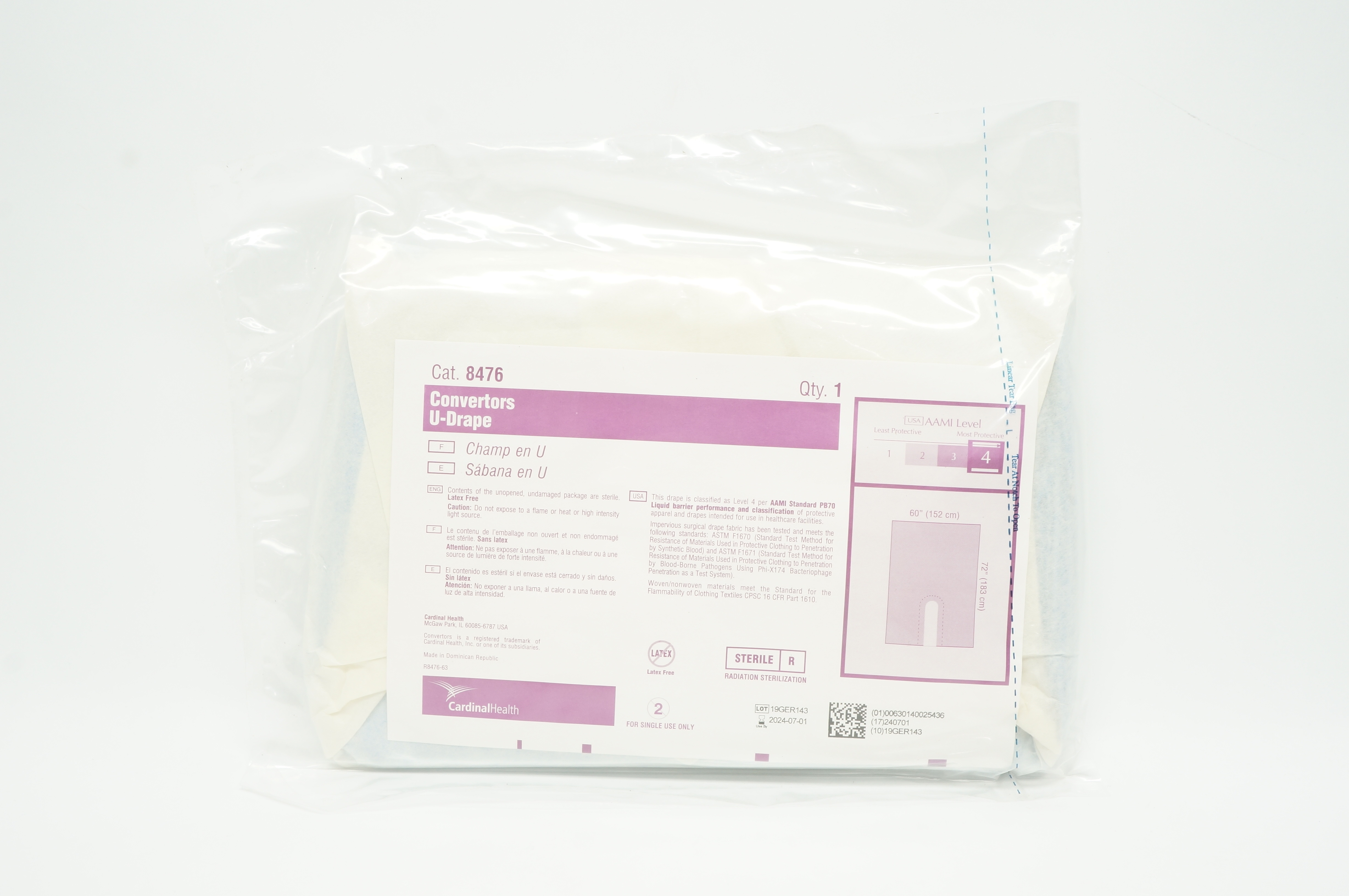 Cardinal Health 8476 Convertors U-Drape 60inch x 72inch