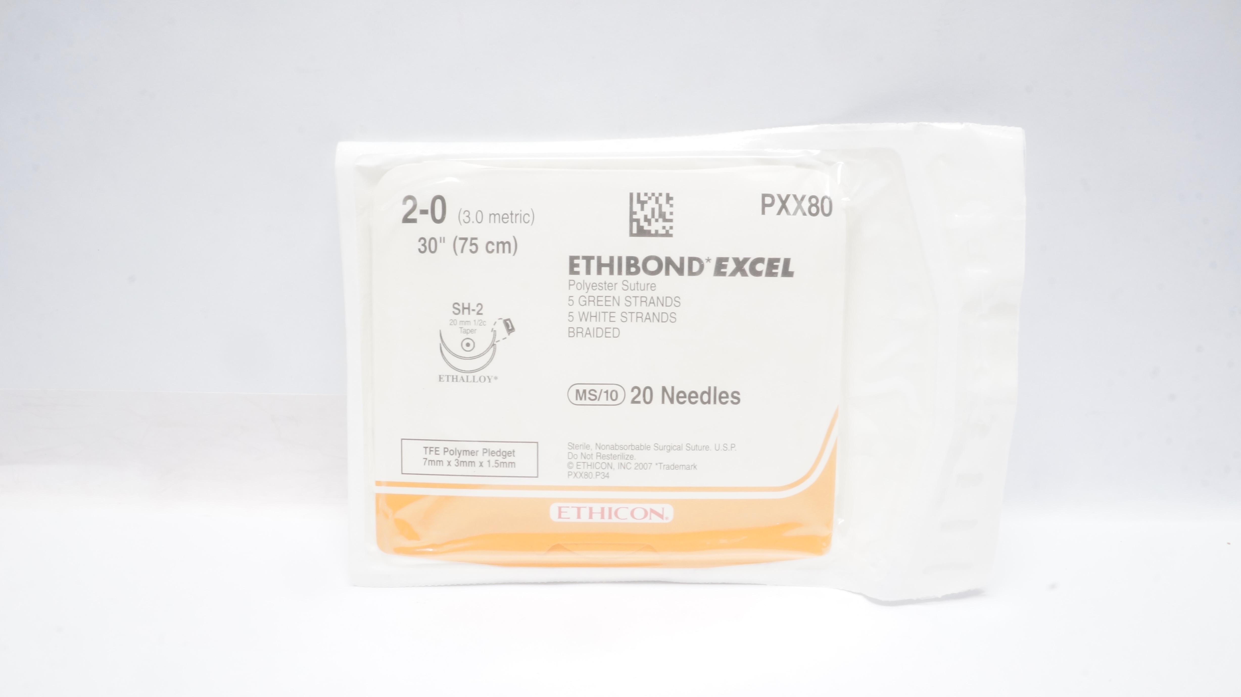 Ethicon PXX80 2-0 Ethibond Excel Polyester Stre SH-2 20mm 1/2c Taper 30inch(x)