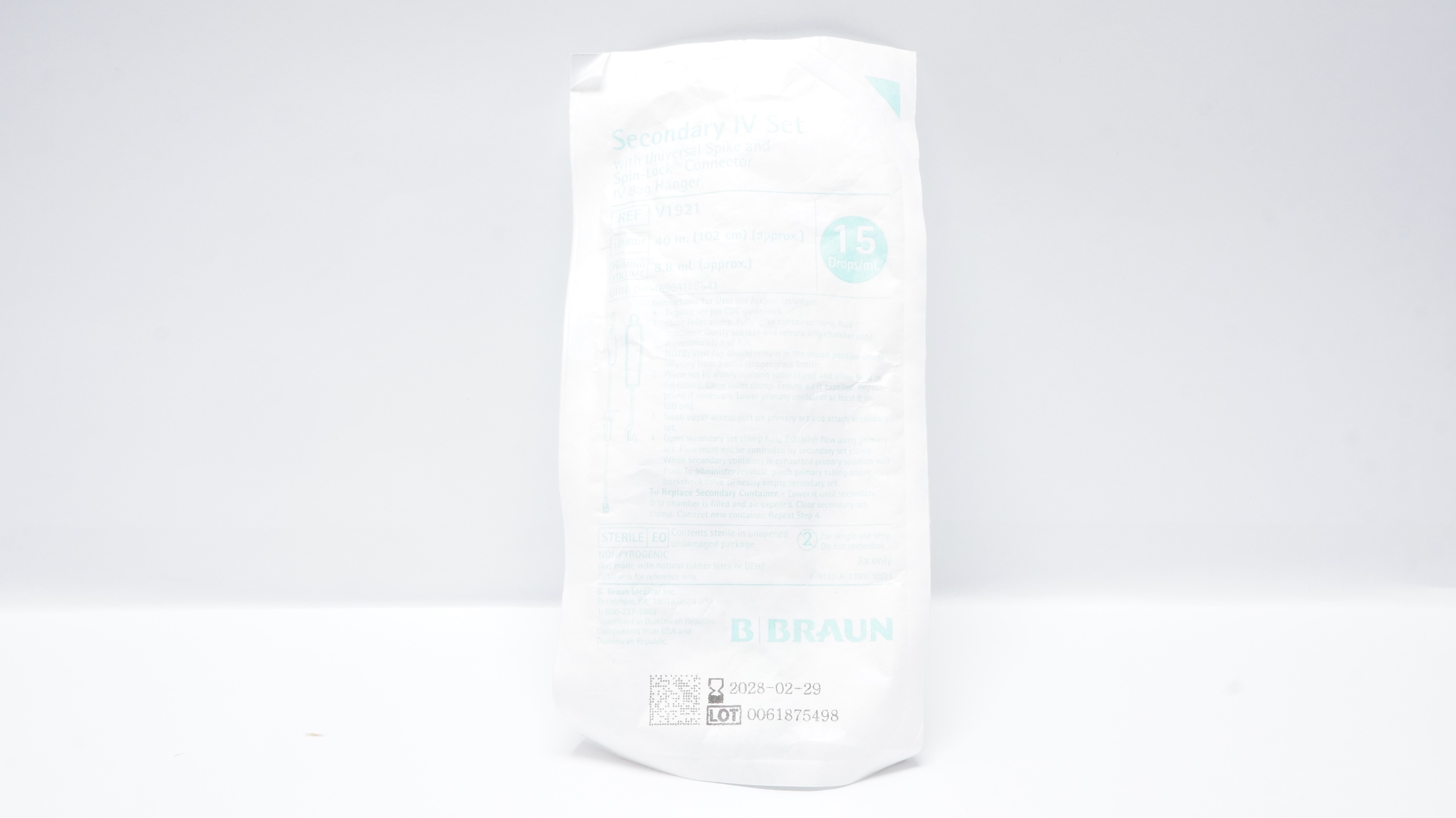 Braun V1921 Secondary IV Transfer Set 15 Drops/mL 40inch x 8.8mL