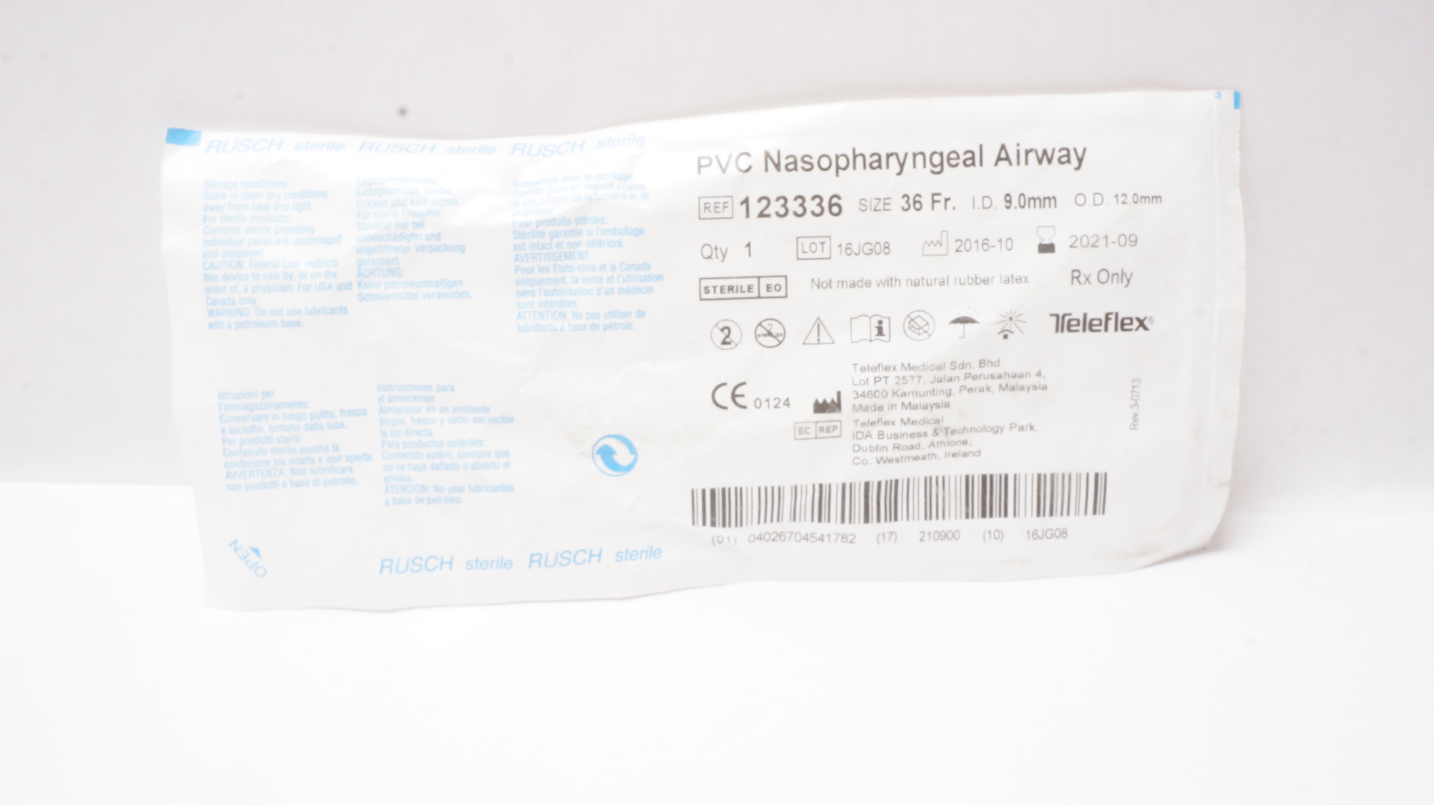 Teleflex 123336 Rusch PVC Nasopharyngeal Airway 36 Fr. 9.0mm ID x 12.0mm OD (x)