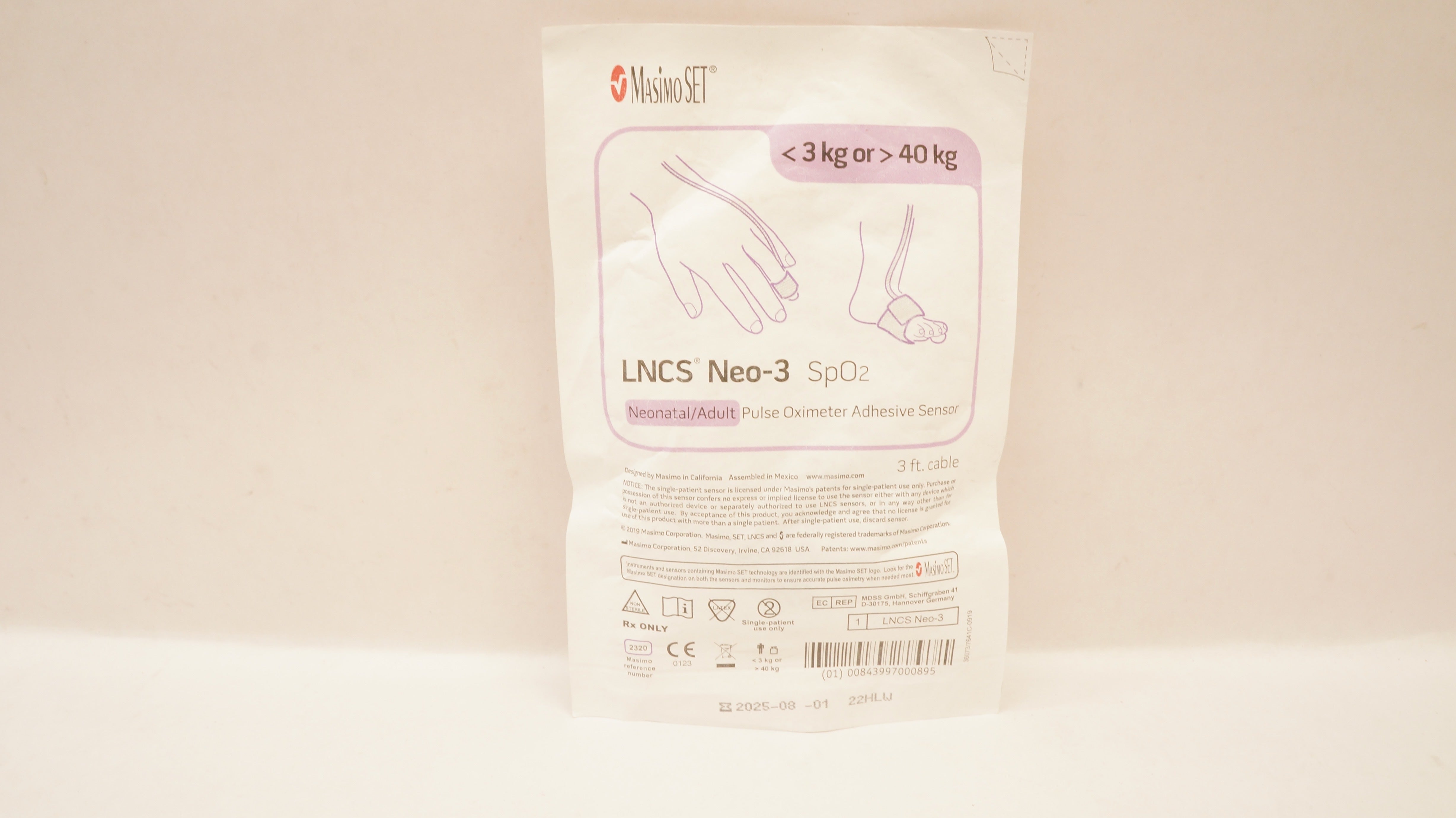 MasimoSet 2320 LNCS Neo-3 SpO₂ Pulse Oximeter Adhesive Sensor <3kg or > 40kg
