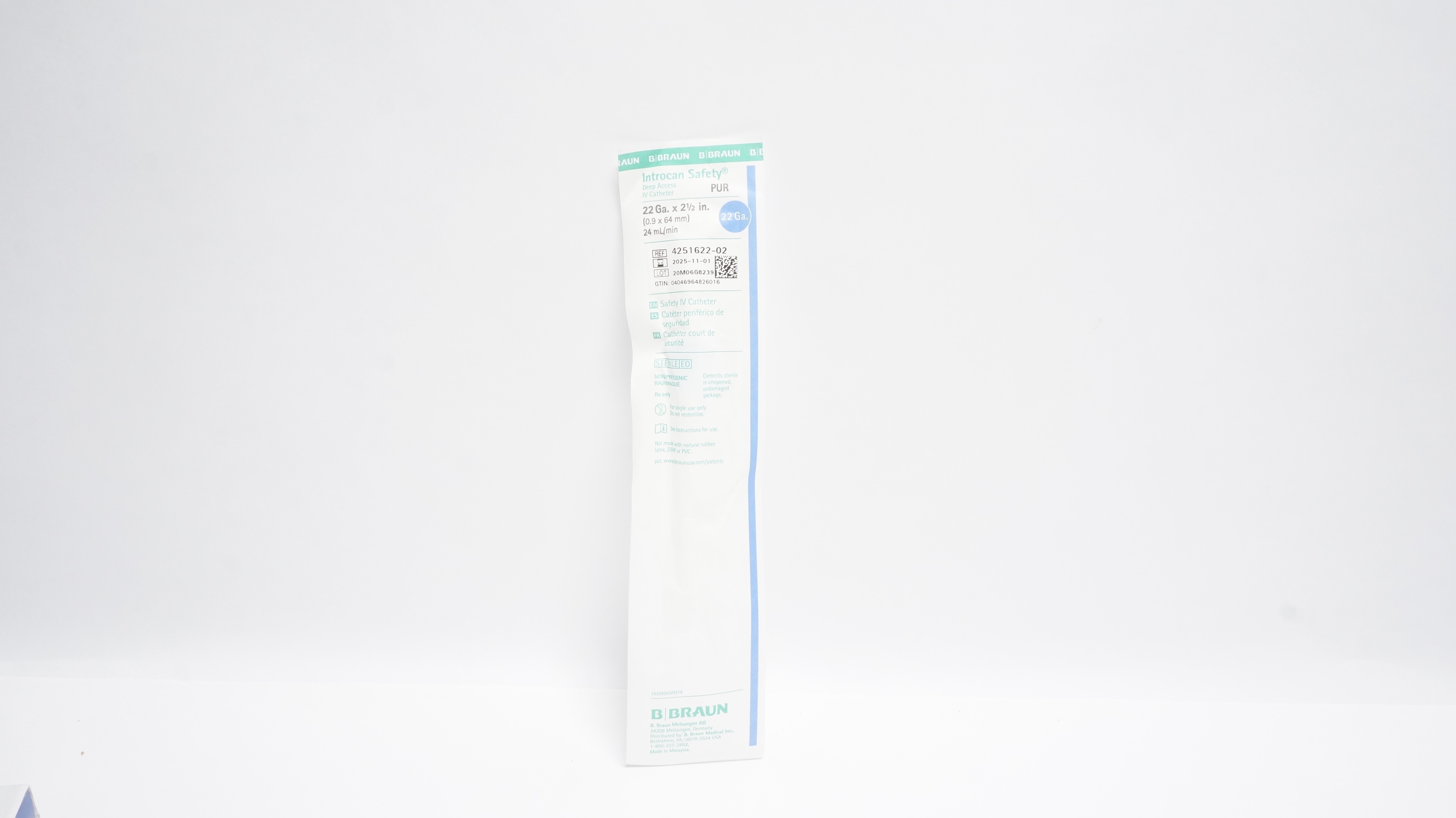 Braun 4251622-02 Introcan Safety Deep Access IV Cath. 22Ga x 2-1/2in 24mL/min(x)