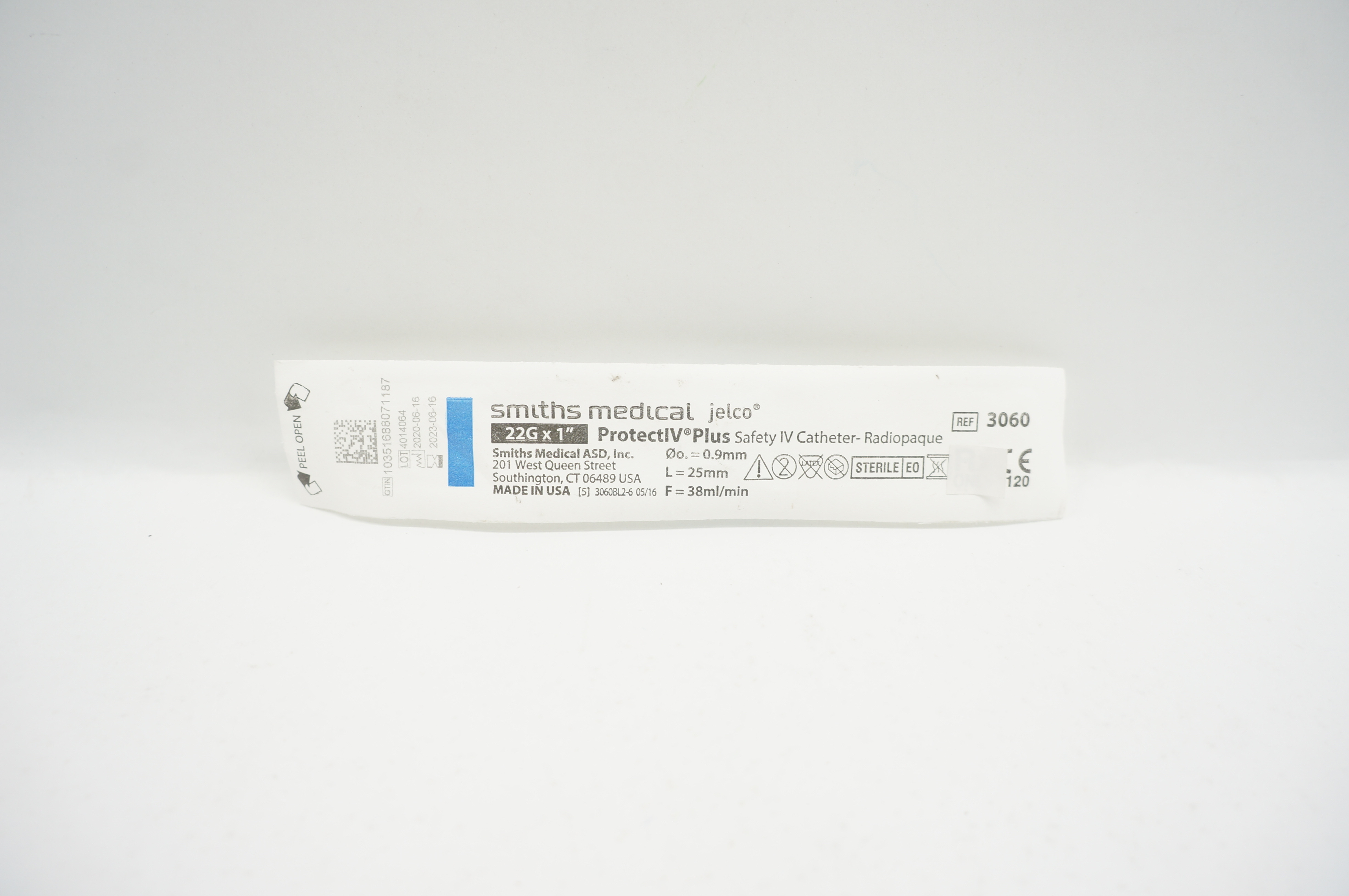 Smiths Medical 3060 Jelco ProtectIV Plus Safety Cath. 22G x 1inch 38ml/min