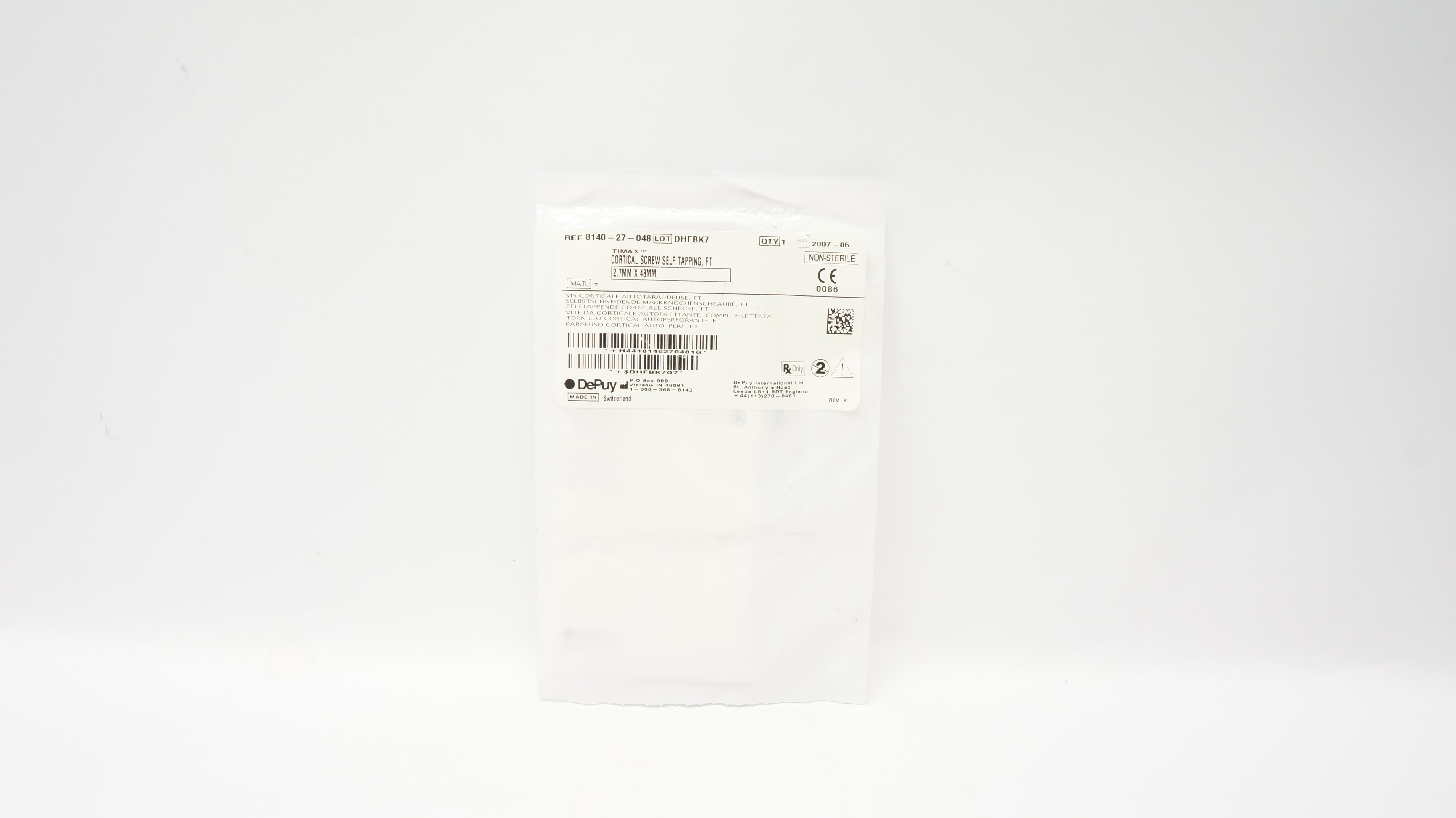 DePuy 8140-27-048 Cortical Screw Self Tapping, FT 2.7 x 48mm