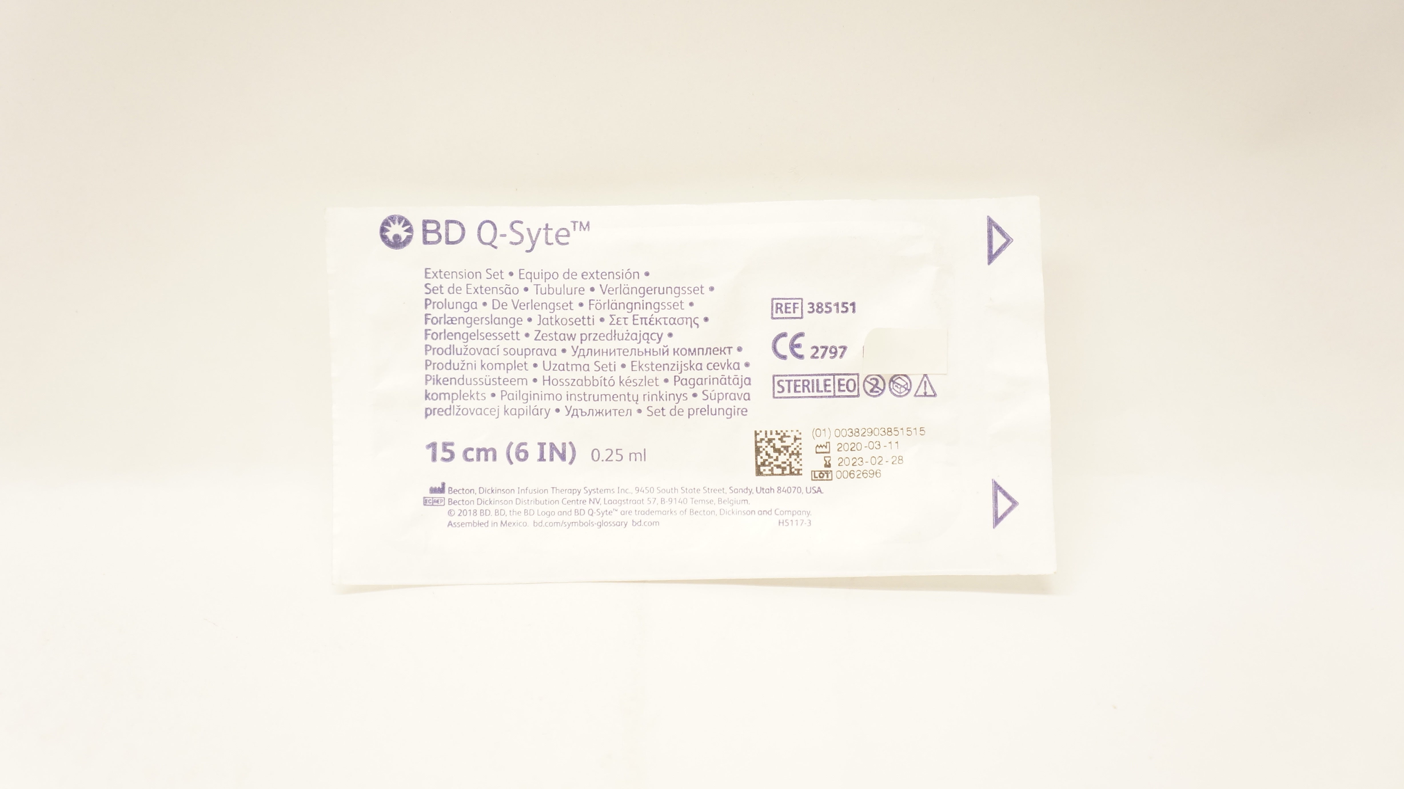 BD 385151 Q-Syte Extension Set 6 inch, 0.25mL