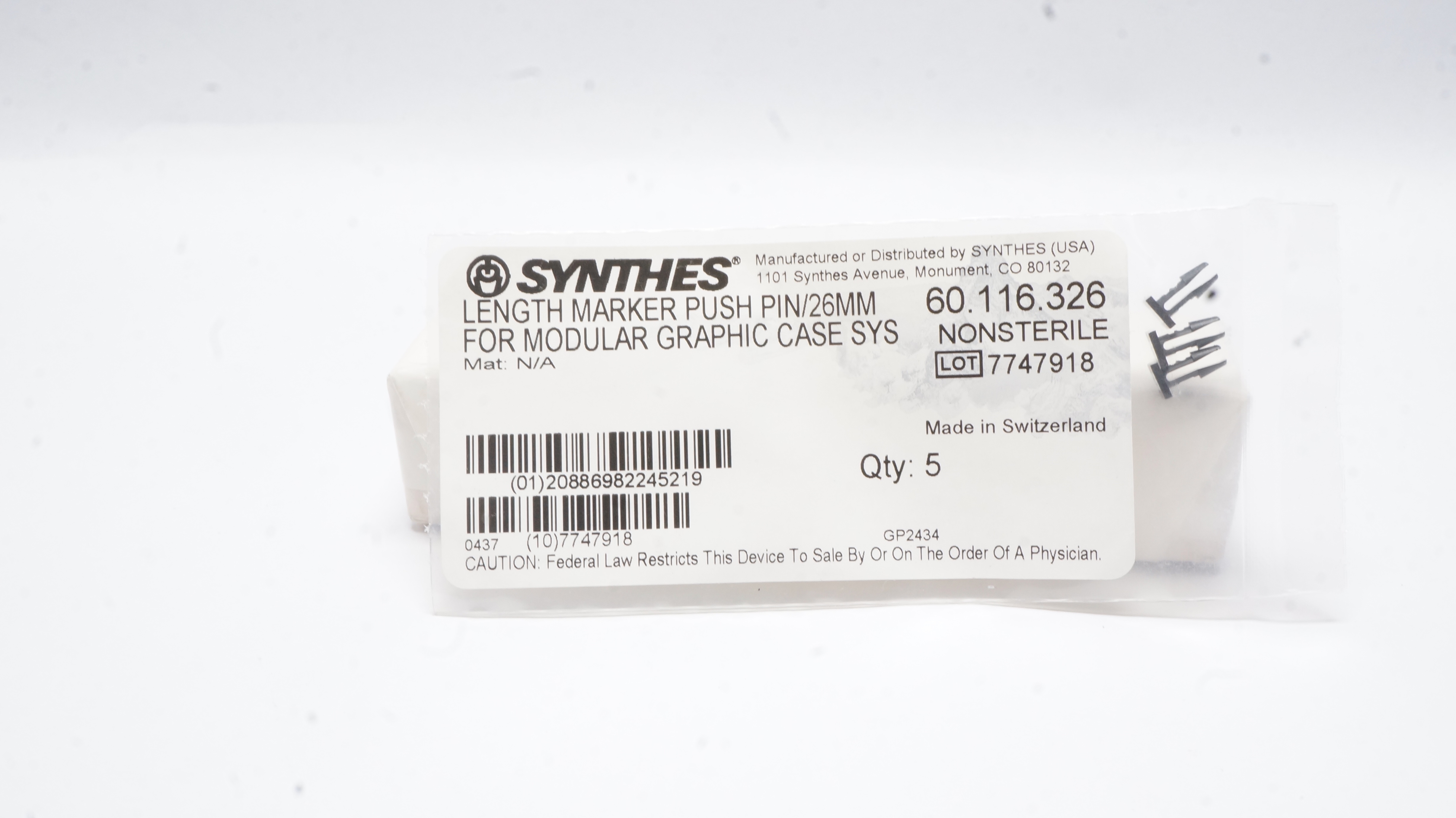 Synthes 60.116.326 Length Marker Push Pin/26mm Nonsterile - Pack of 3