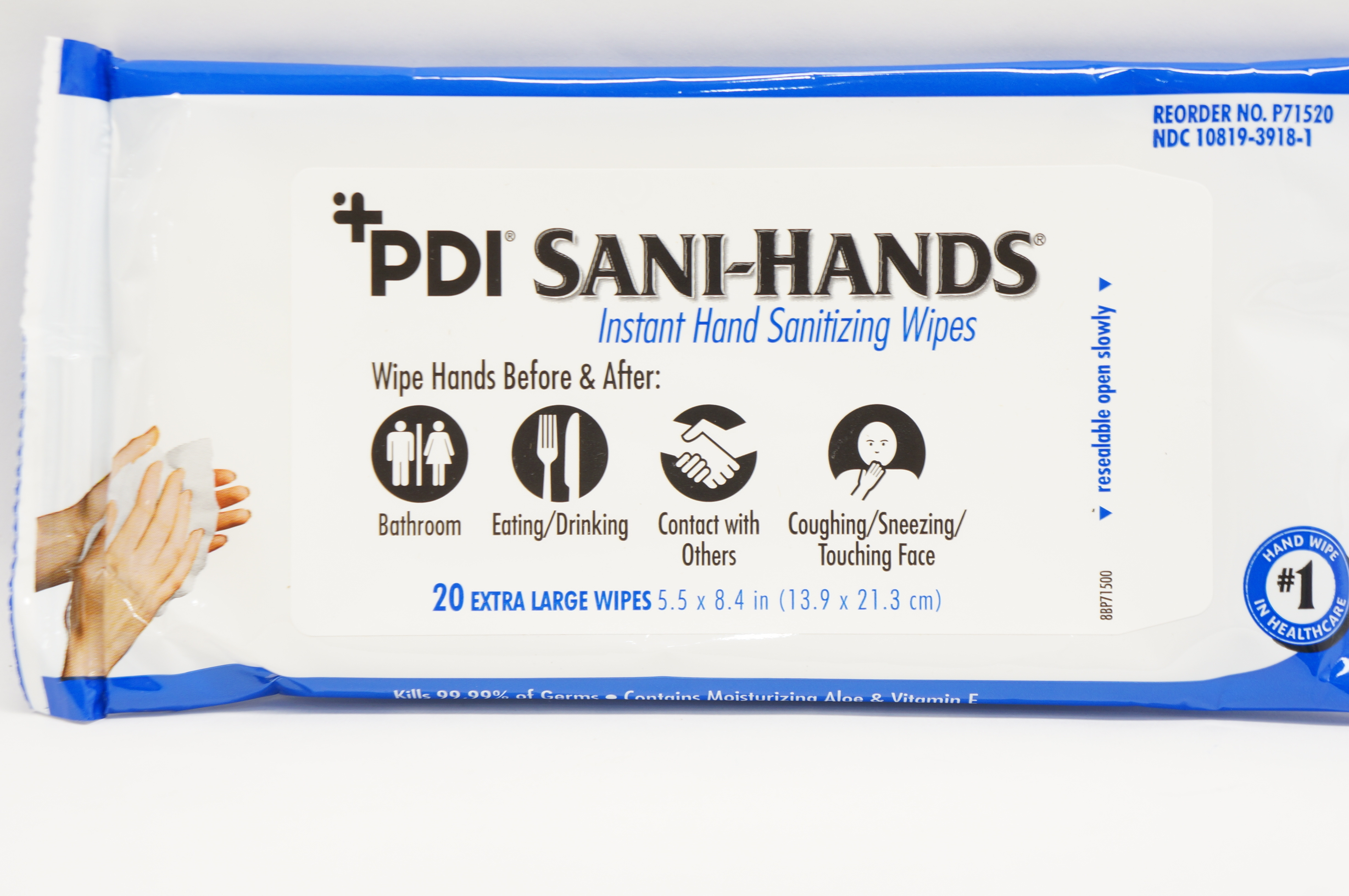 PDI P71520 Sani-Hands Instant Hand Sanitizing Wipes 5.5 x 8.4 inch - Pack of 20