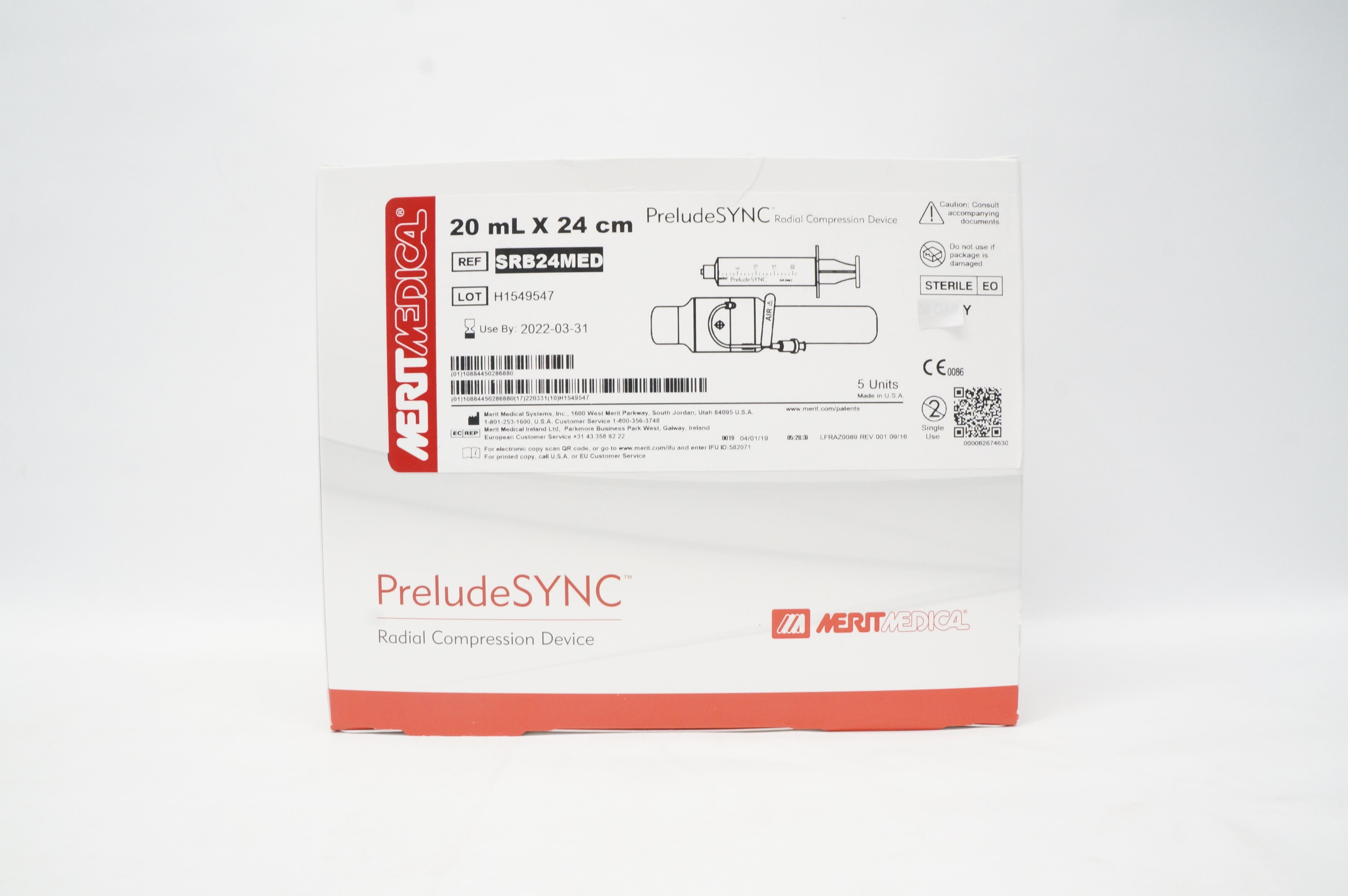 Merit Medical SRB24MED PreludeSYNC Radial Compression Device20mLx24cm - Box of 5
