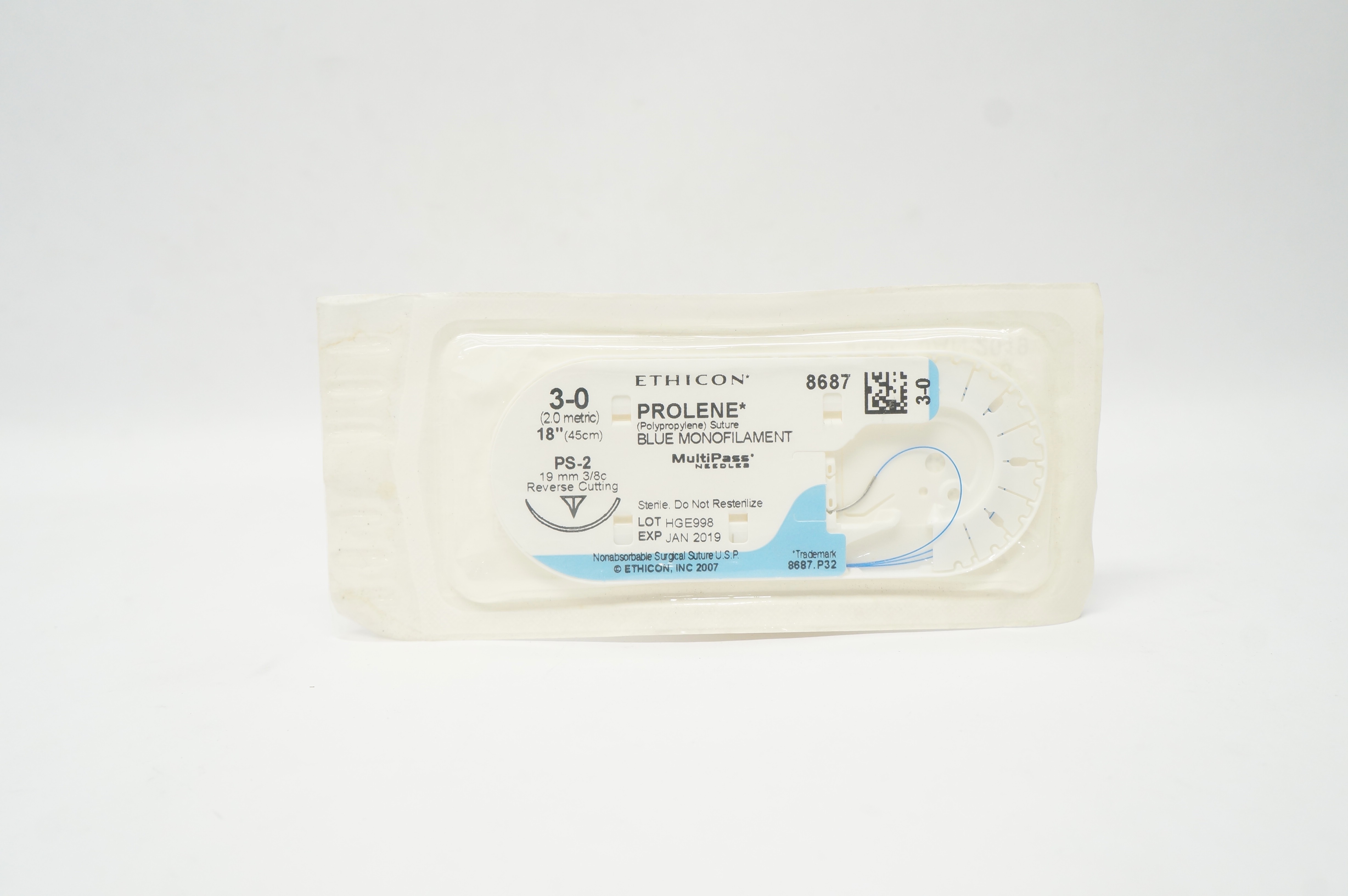 Ethicon 8687 3-0 Prolene Stre PS-2 19mm 3/8c ReverseCutting 18inch (x)